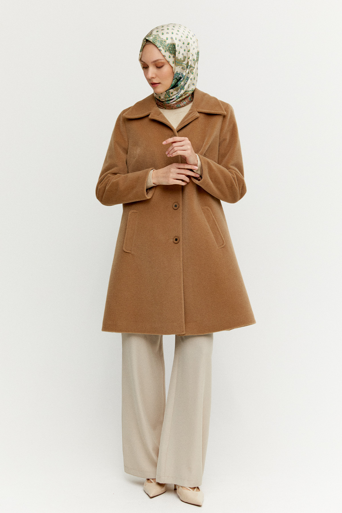 Melanjlı Şık Kaşe Kaban Büyük Beden, Tesettür Giyim