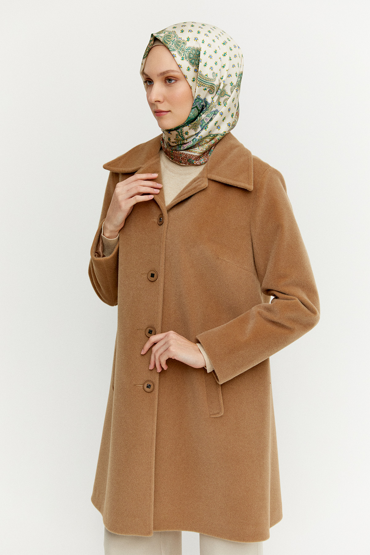 Melanjlı Şık Kaşe Kaban Büyük Beden, Tesettür Giyim