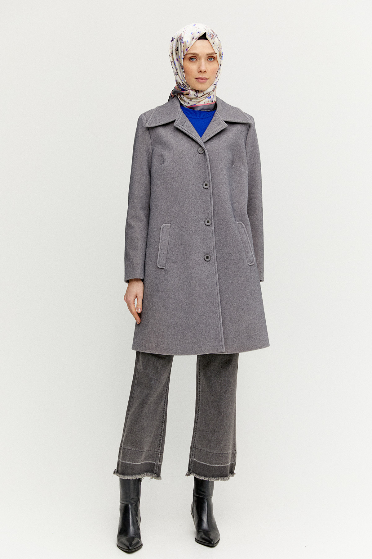 Melanjlı Şık Kaşe Kaban Büyük Beden, Tesettür Giyim