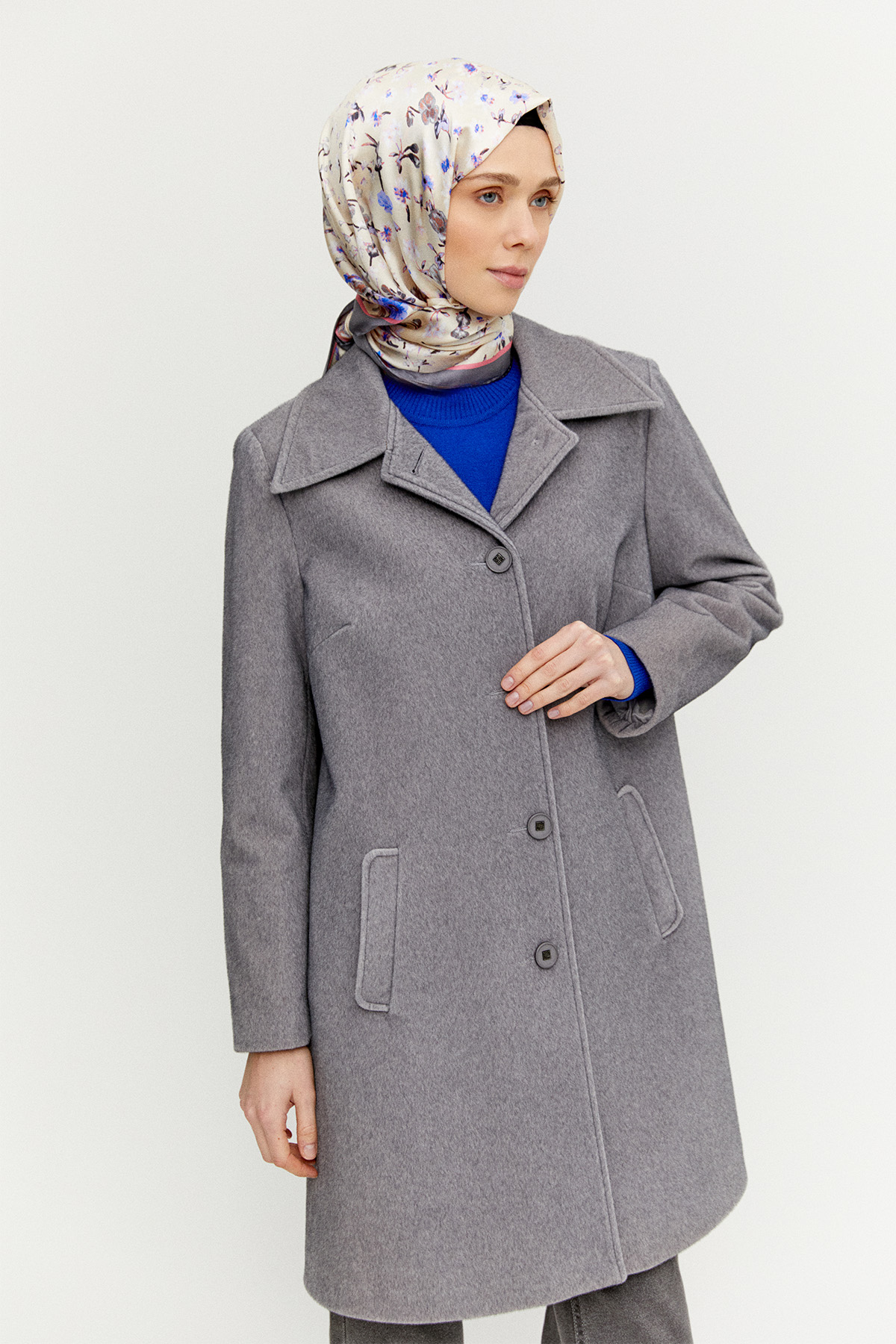 Melanjlı Şık Kaşe Kaban Büyük Beden, Tesettür Giyim