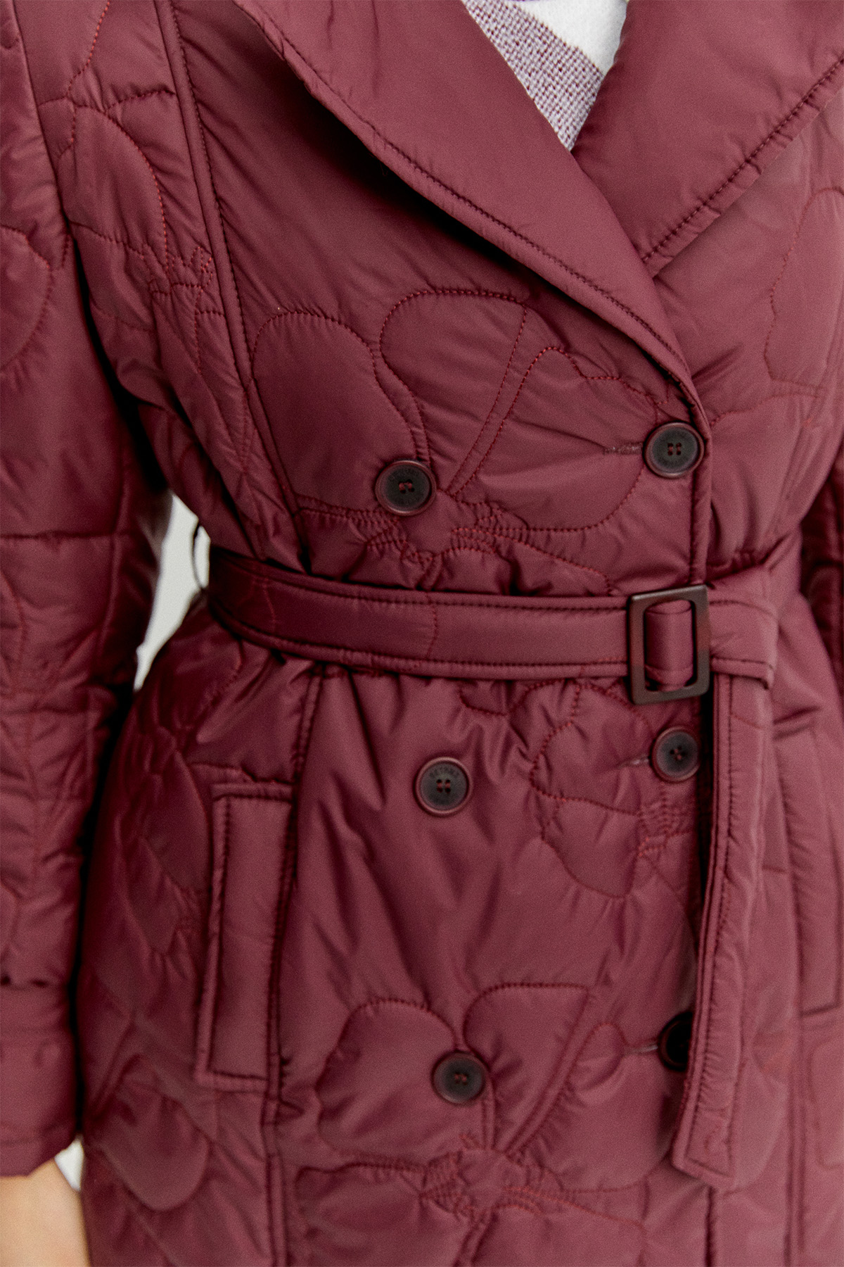 Çiçekli Kapitone Kruvaze Mont, Tesettür Giyim