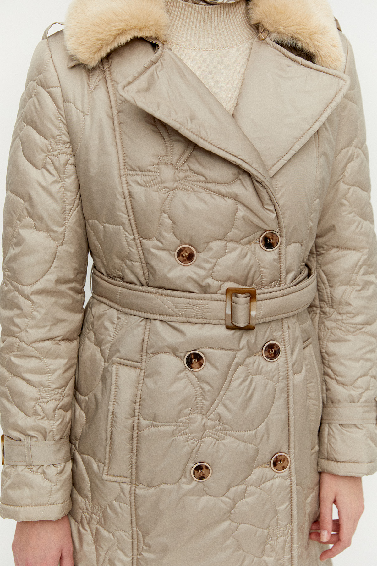 Çiçekli Kapitone Kruvaze Mont, Tesettür Giyim