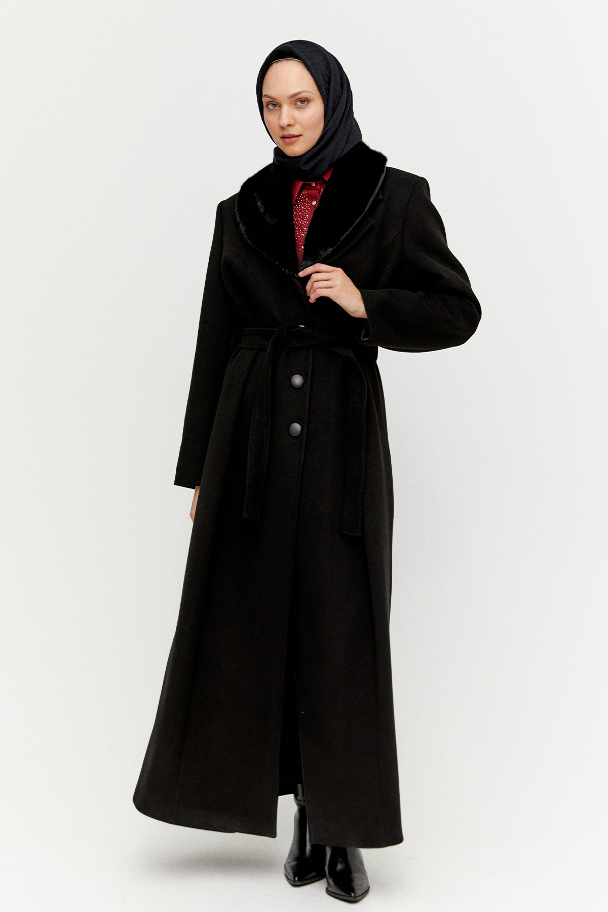 Kuşaklı Büyük Beden Manto, Tesettür Giyim