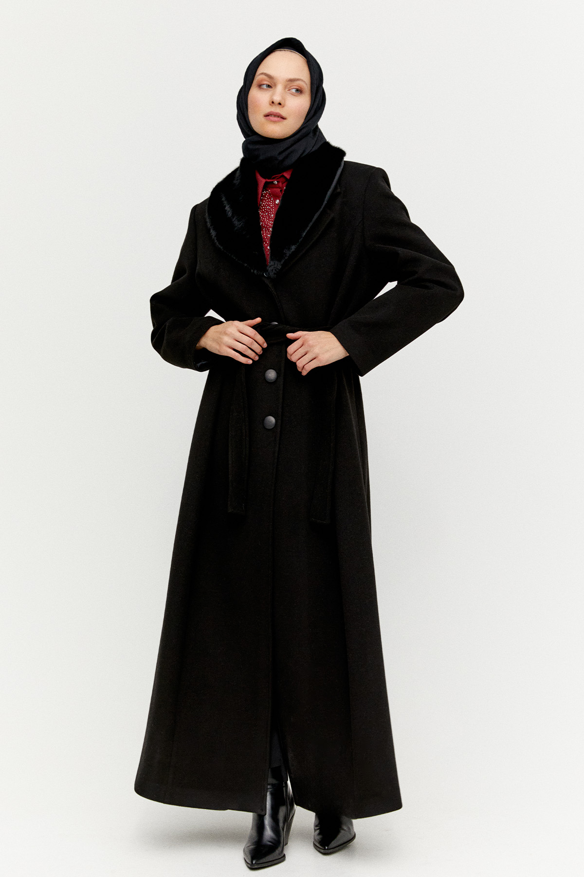 Kuşaklı Büyük Beden Manto, Tesettür Giyim