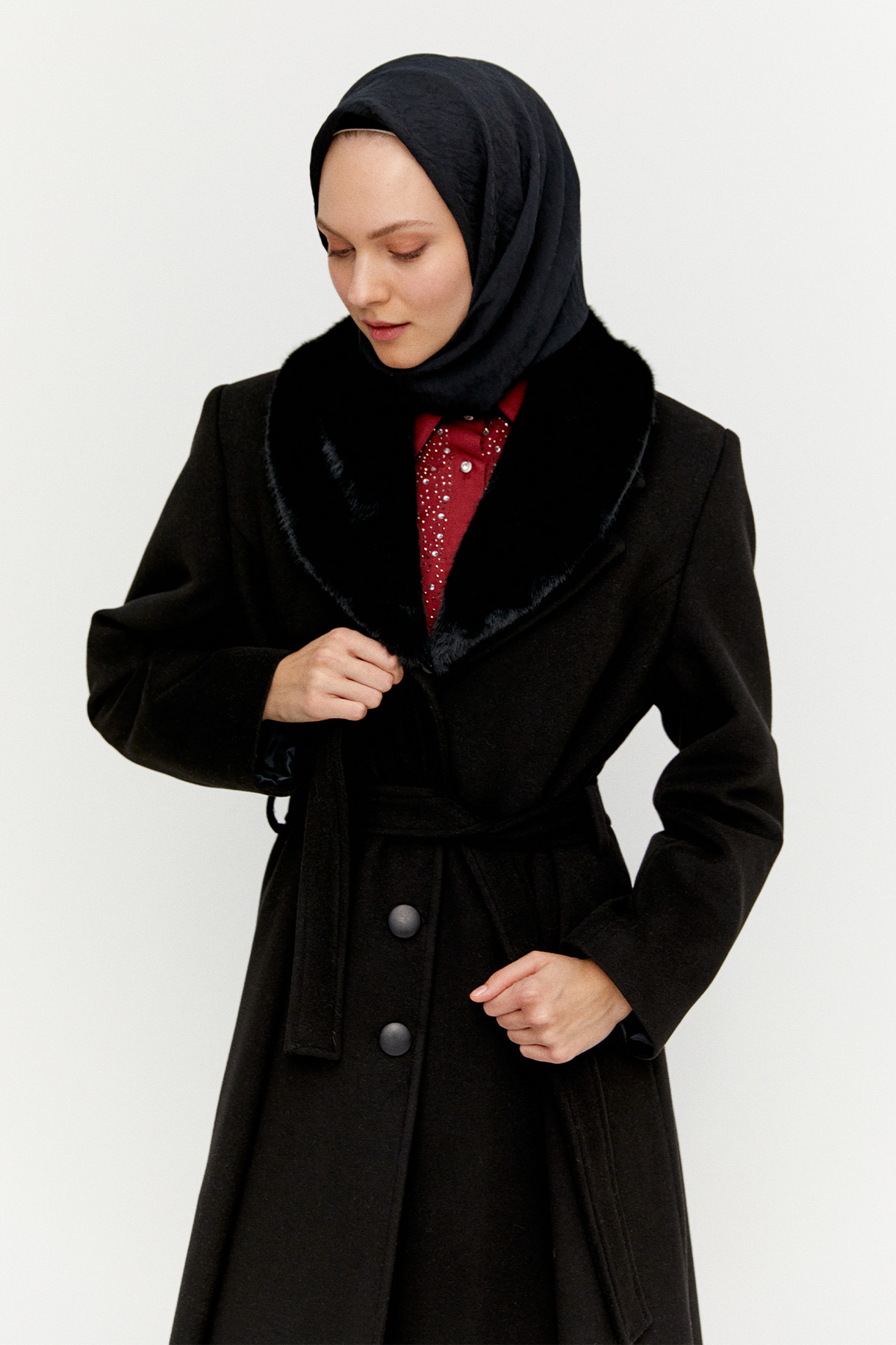 Kuşaklı Büyük Beden Manto, Tesettür Giyim