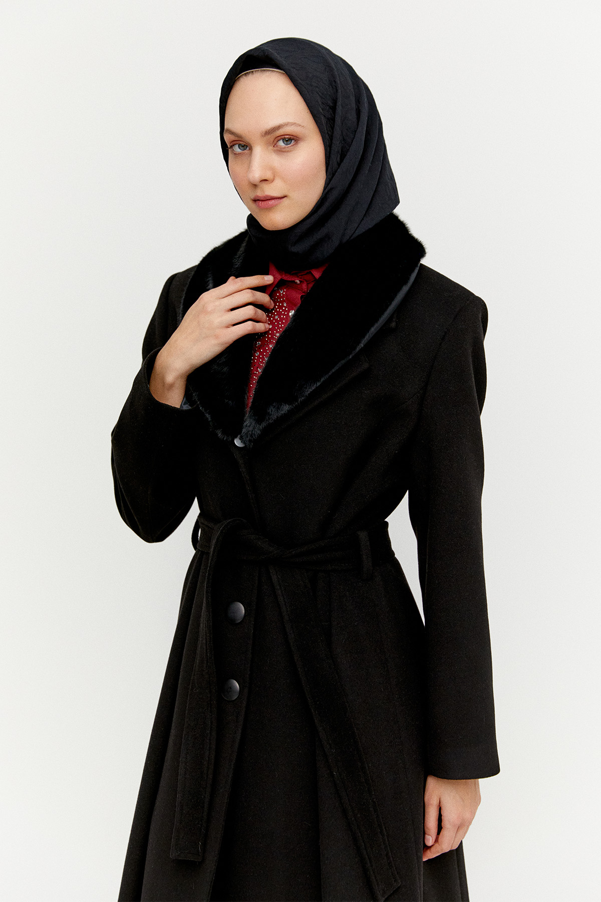 Kuşaklı Büyük Beden Manto, Tesettür Giyim