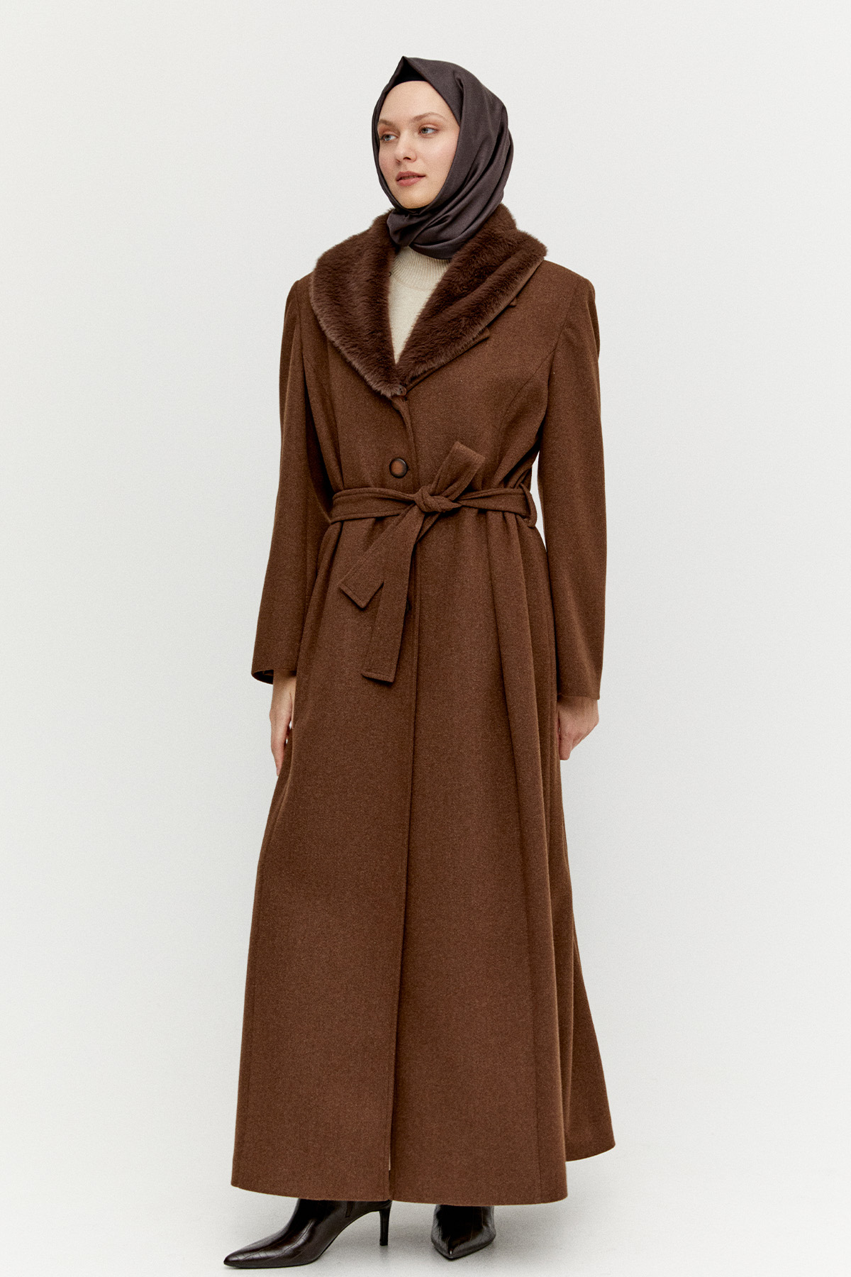 Kuşaklı Büyük Beden Manto, Tesettür Giyim