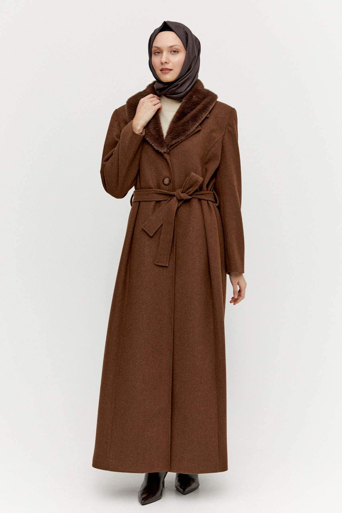 Kuşaklı Büyük Beden Manto, Tesettür Giyim