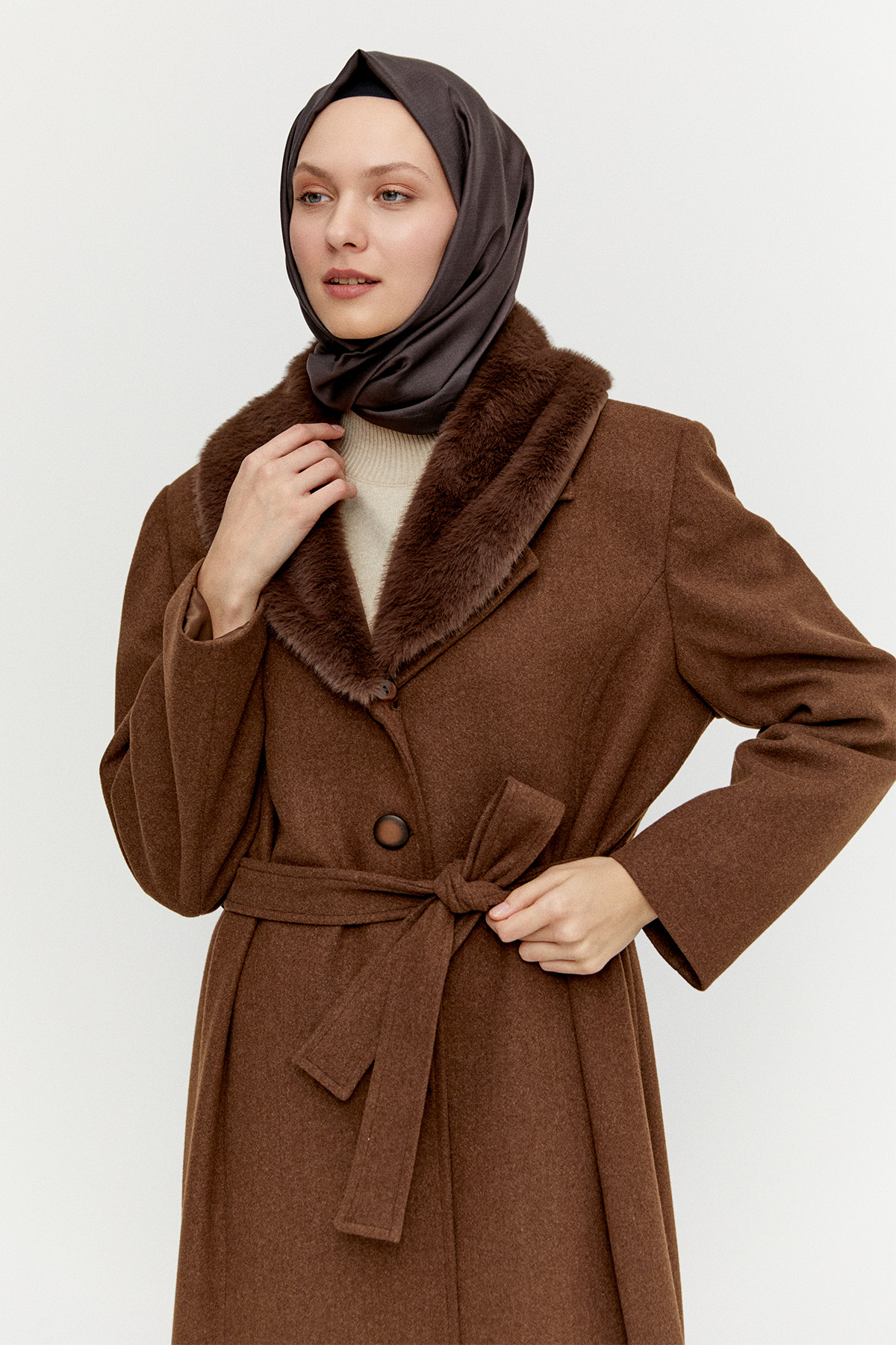 Kuşaklı Büyük Beden Manto, Tesettür Giyim