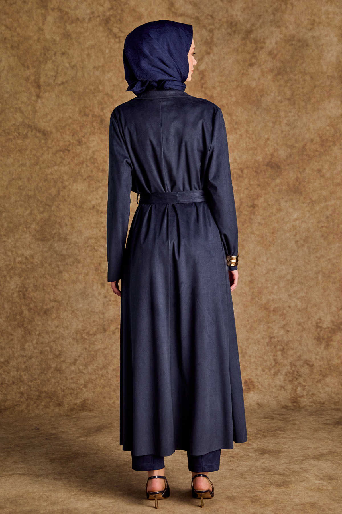 Süet Dokulu Pardesü, Tesettür Giyim