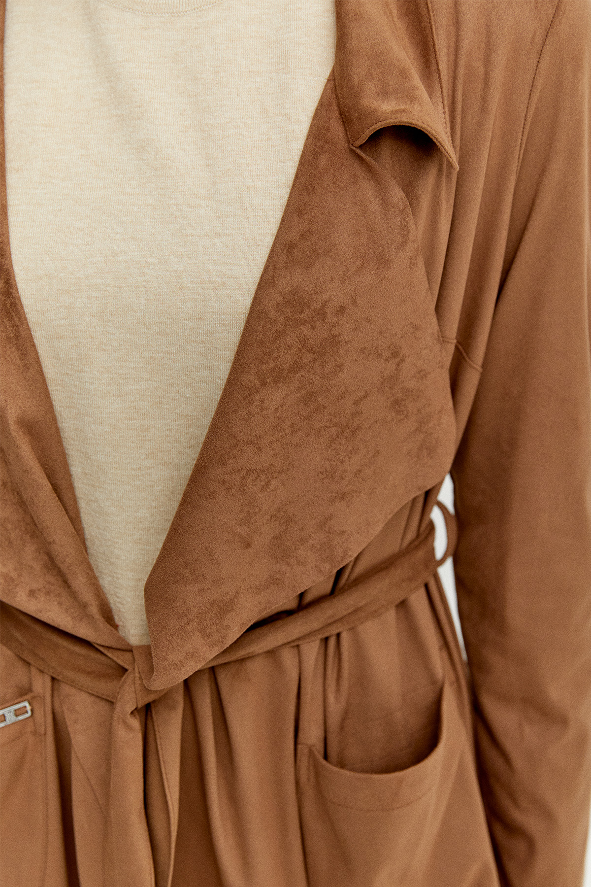 Süet Dokulu Pardesü, Tesettür Giyim