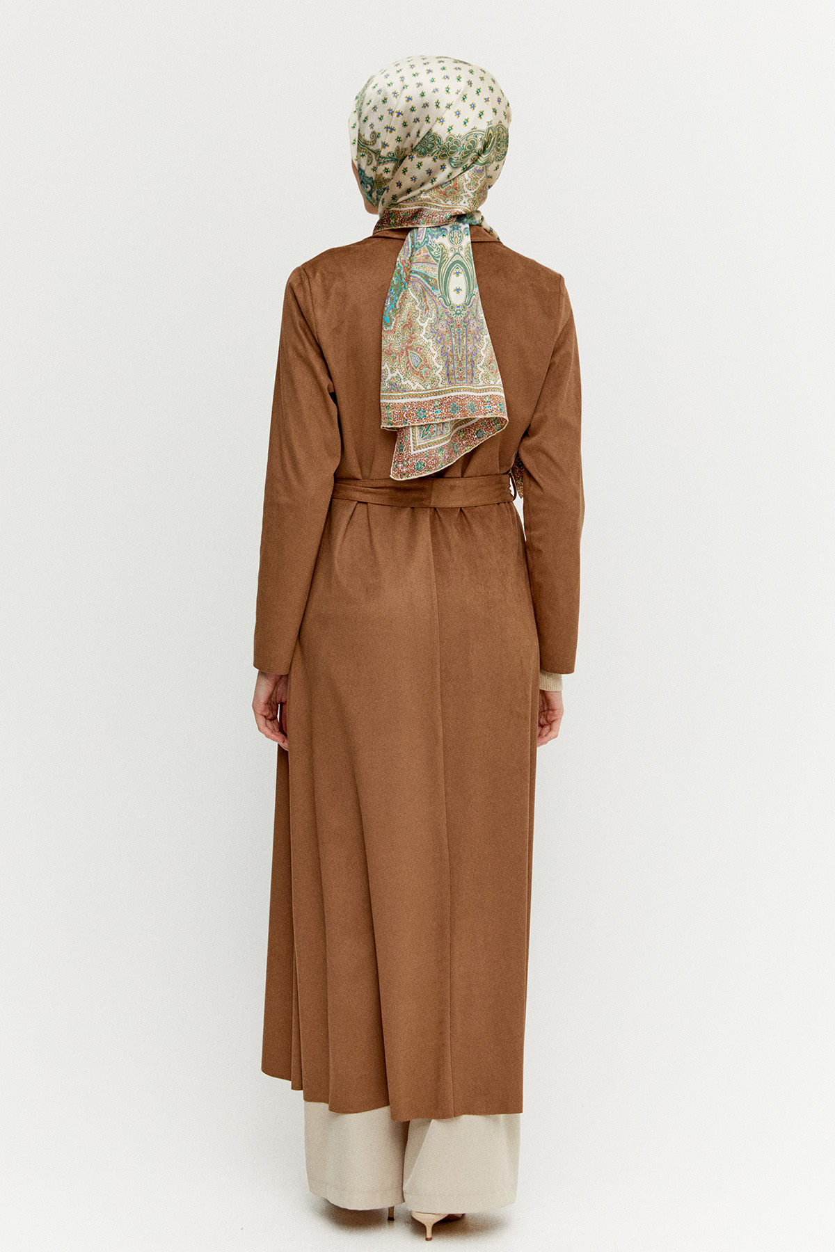 Süet Dokulu Pardesü, Tesettür Giyim