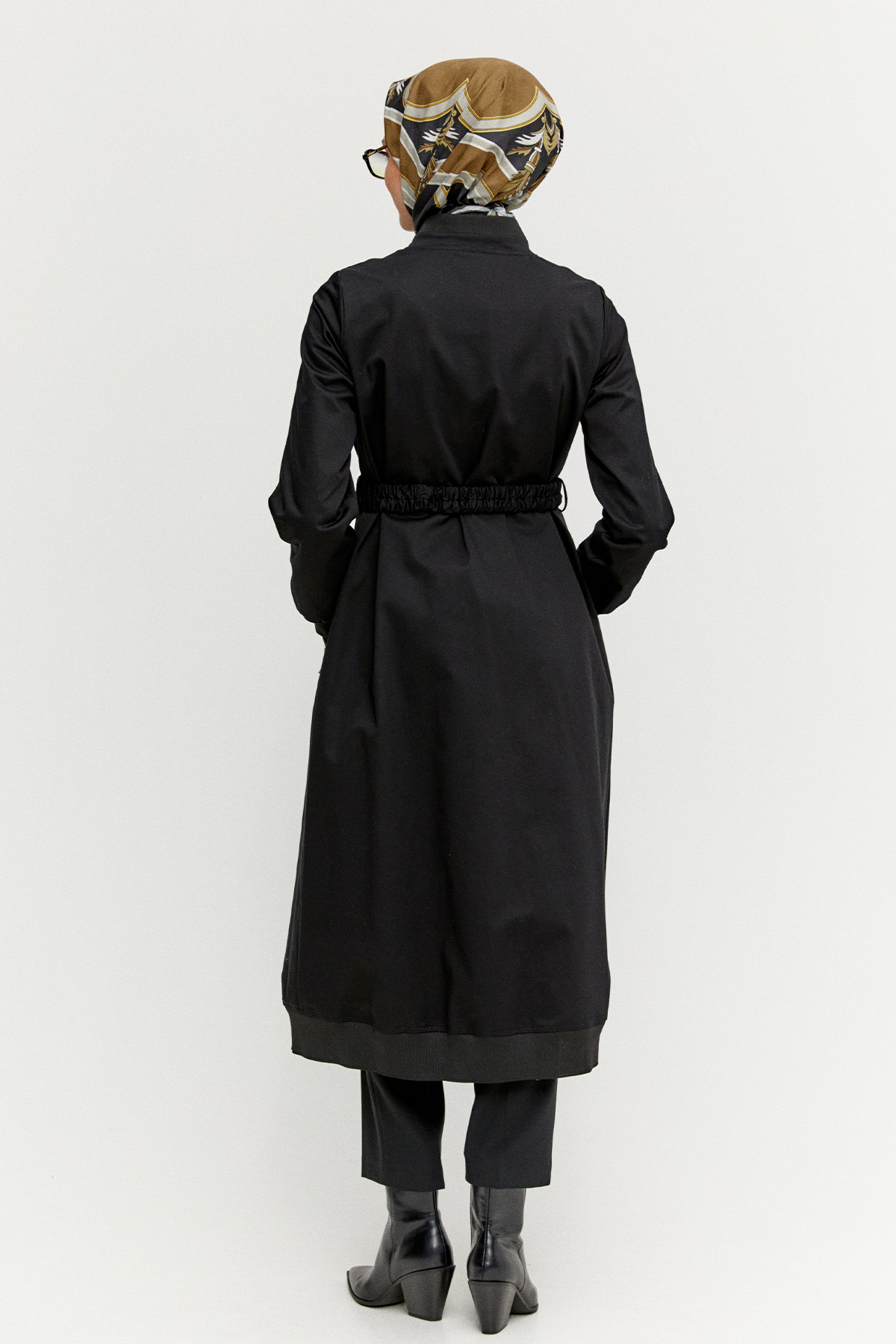 Ribanalı Kruvaze Fermuarlı Pardesü, Tesettür Giyim