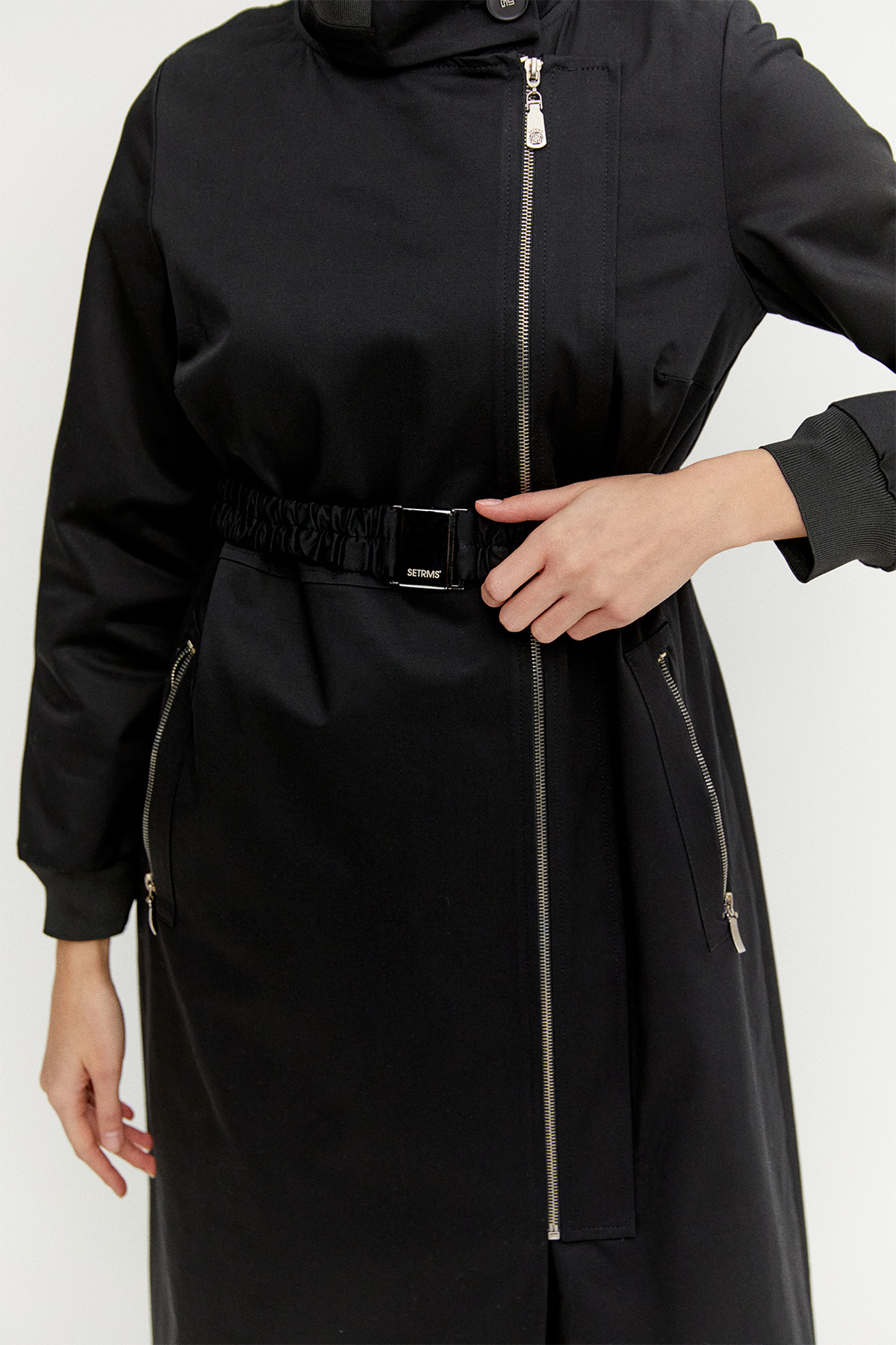 Ribanalı Kruvaze Fermuarlı Pardesü, Tesettür Giyim