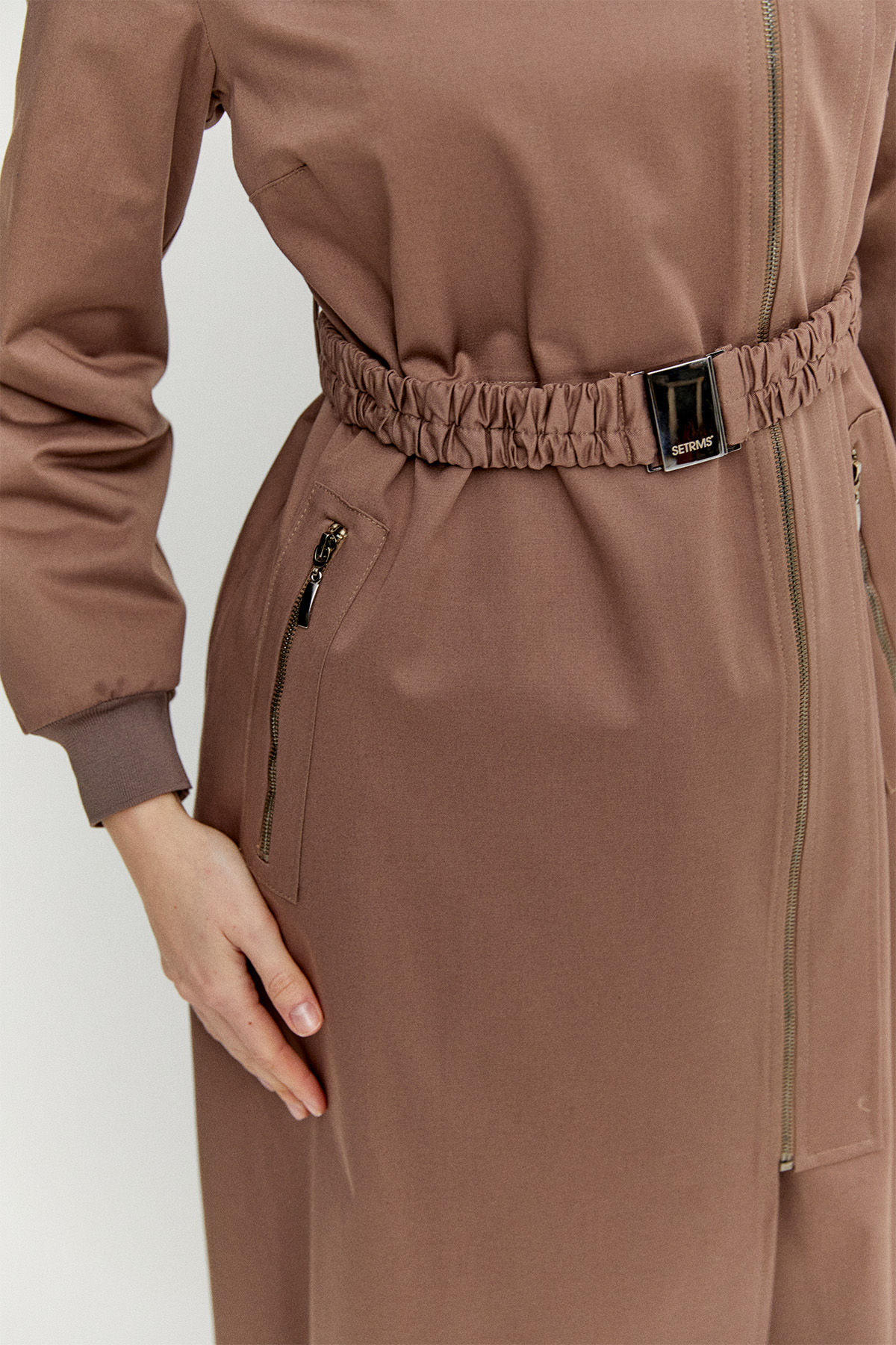 Ribanalı Kruvaze Fermuarlı Pardesü, Tesettür Giyim