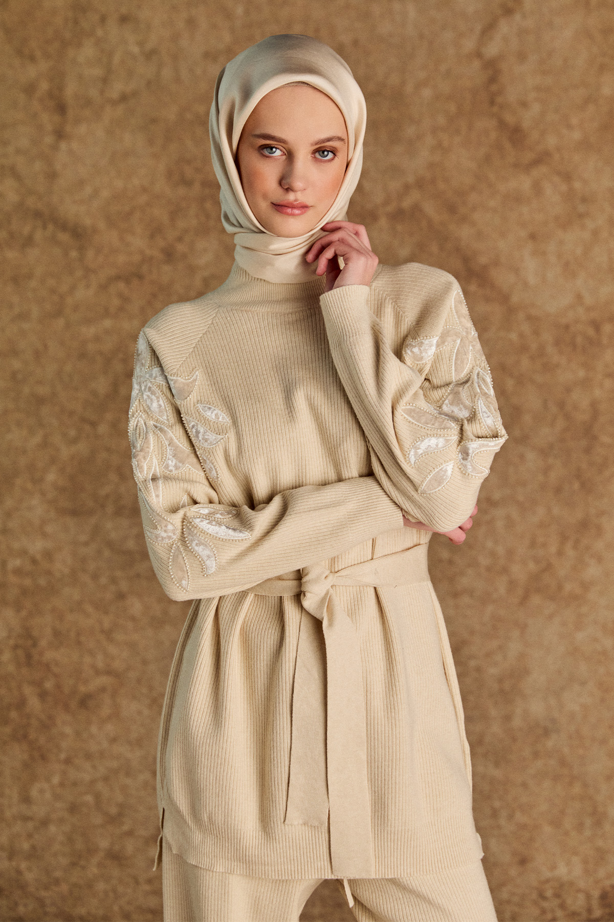 Kadife Motifli Triko İkili Takım, Tesettür Giyim