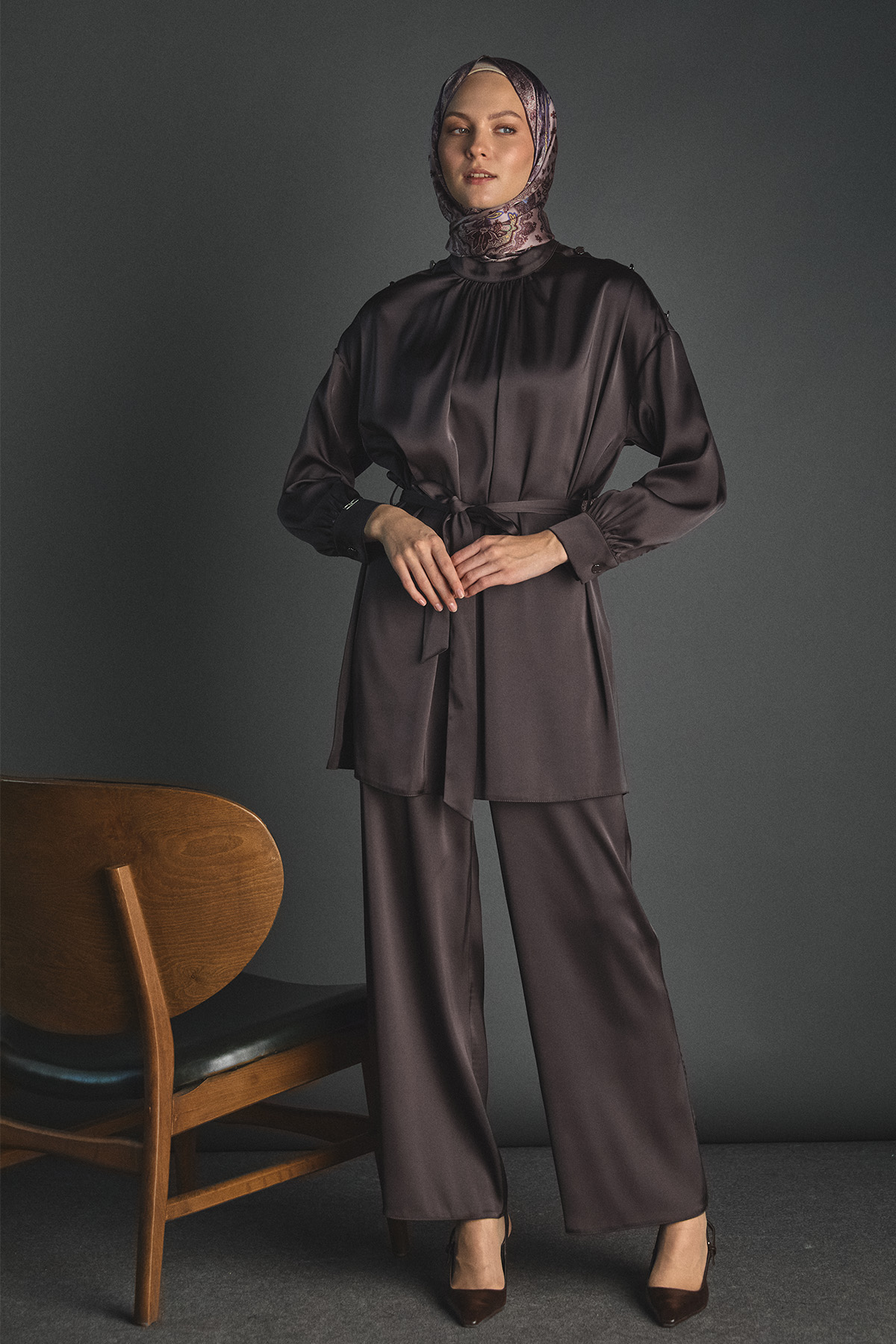 Süs Düğmeli Saten İkili Takım, Tesettür Giyim