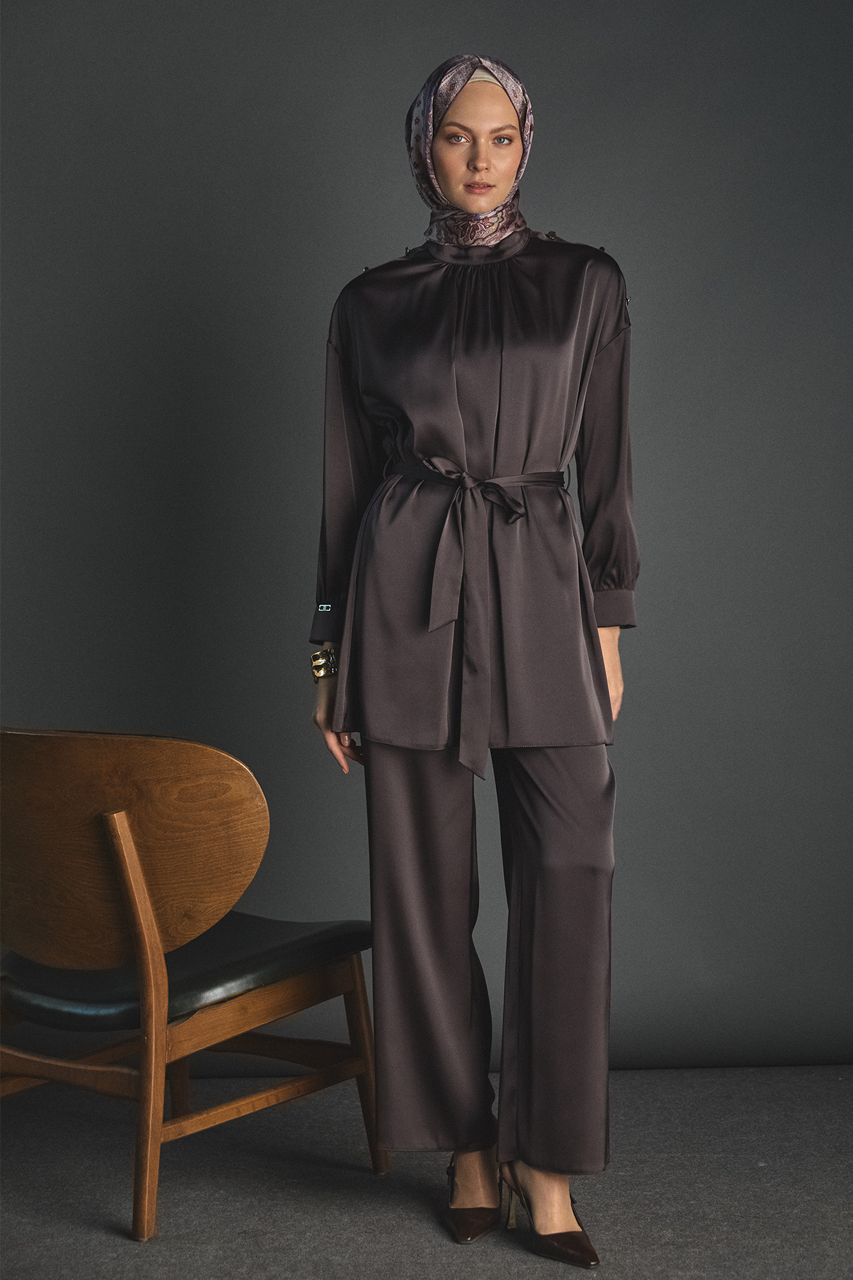 Süs Düğmeli Saten İkili Takım, Tesettür Giyim