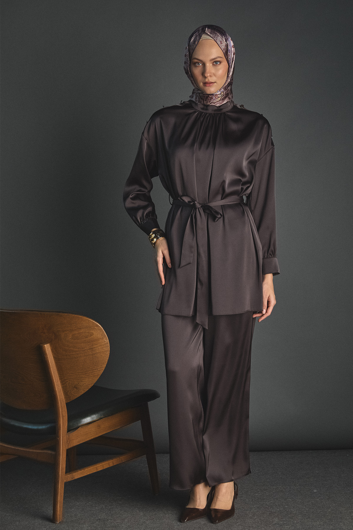 Süs Düğmeli Saten İkili Takım, Tesettür Giyim