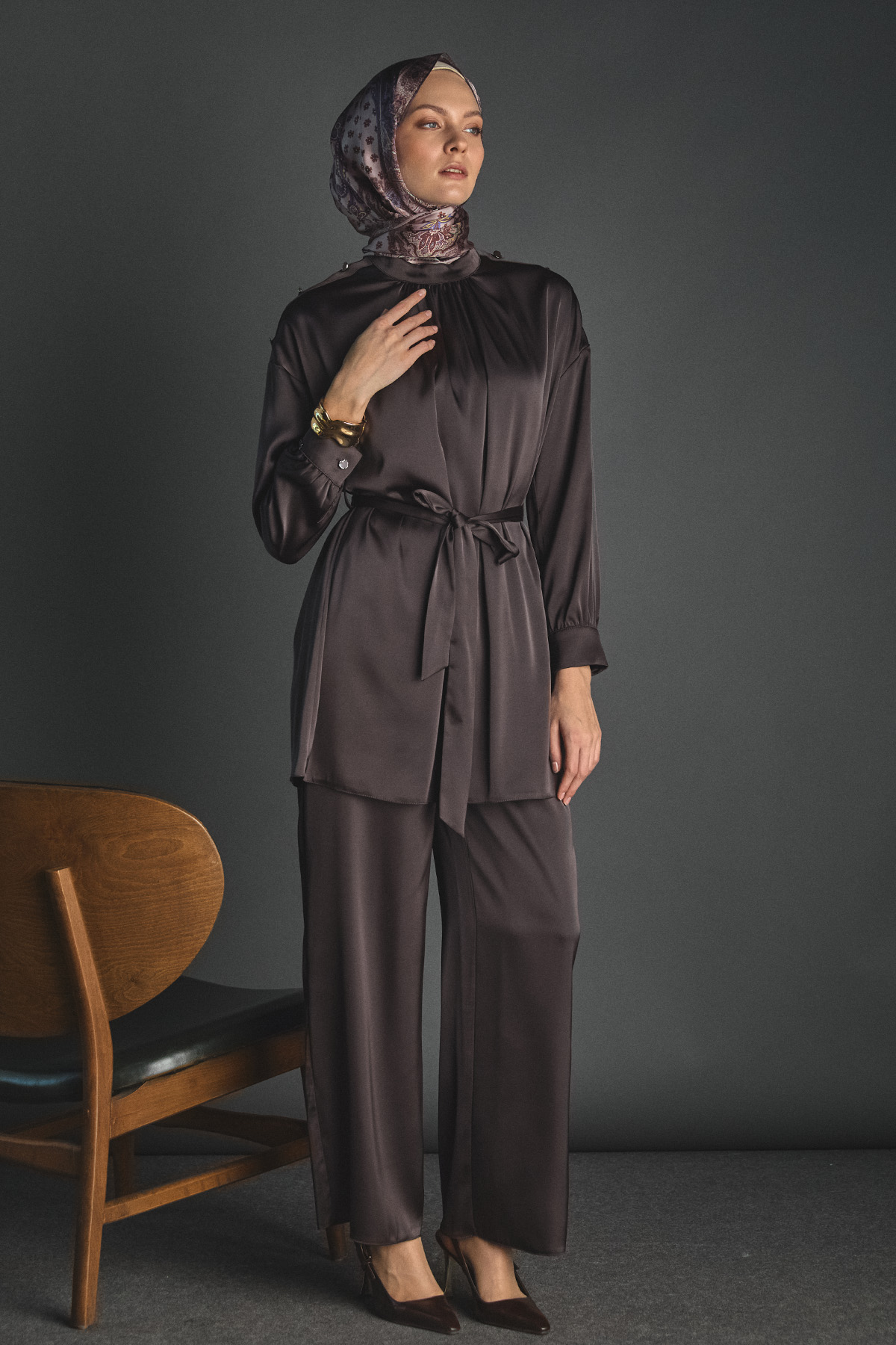 Süs Düğmeli Saten İkili Takım, Tesettür Giyim
