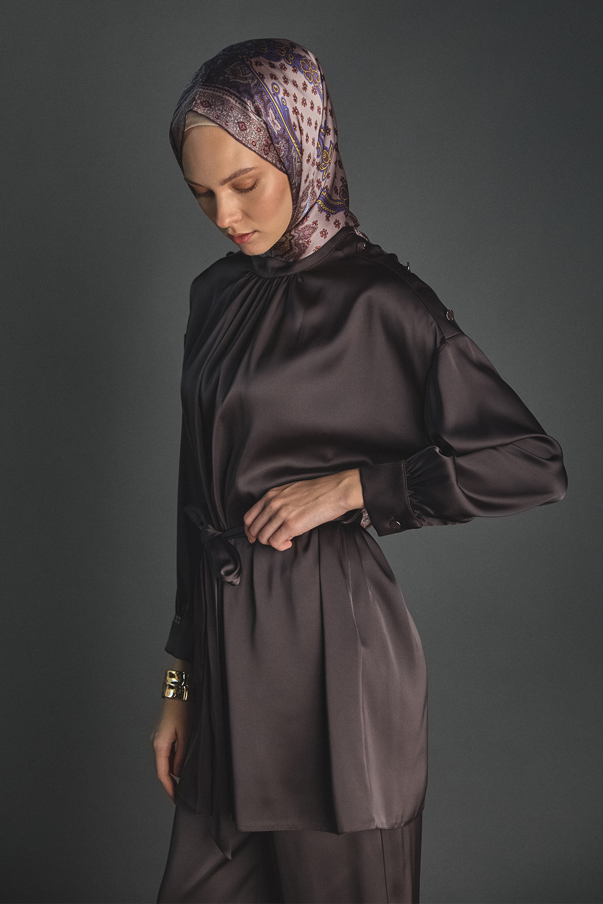 Süs Düğmeli Saten İkili Takım, Tesettür Giyim