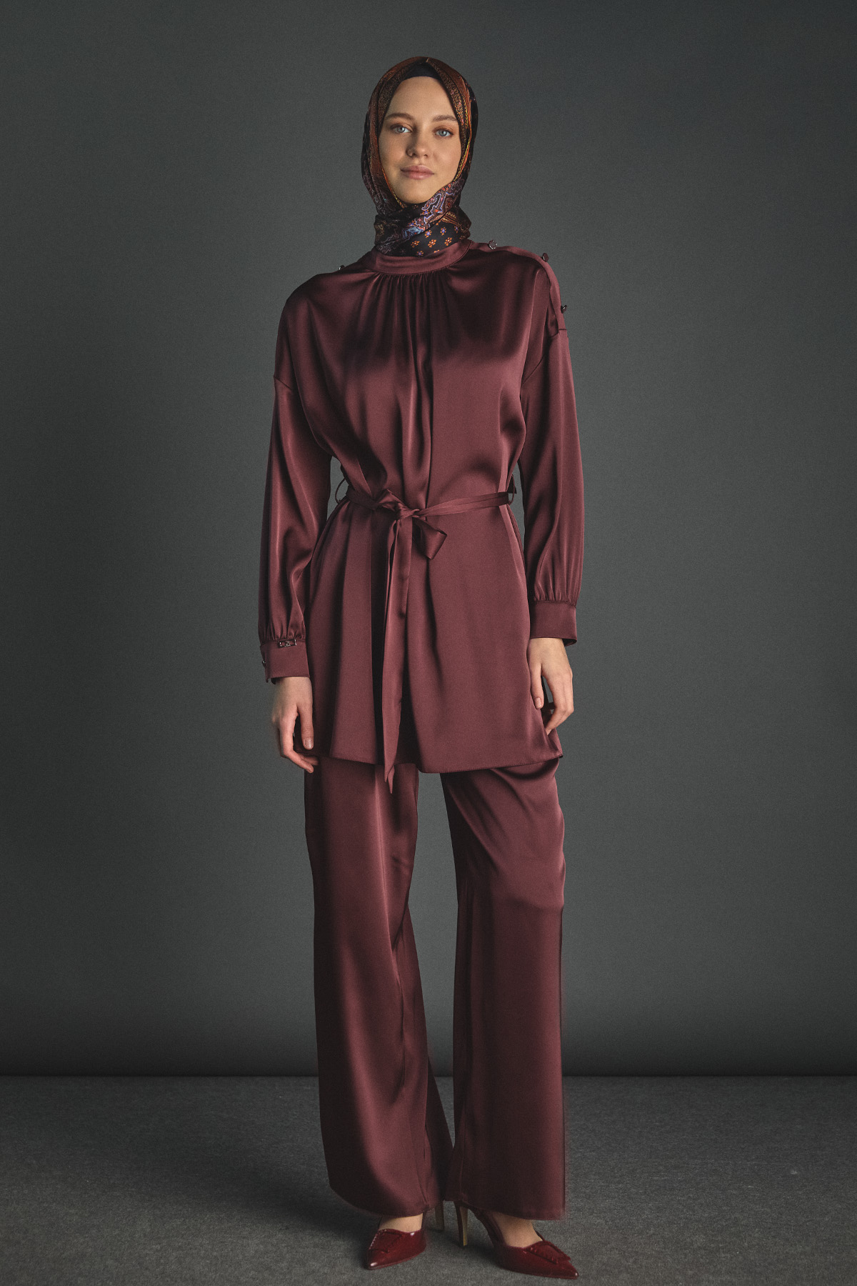 Süs Düğmeli Saten İkili Takım, Tesettür Giyim