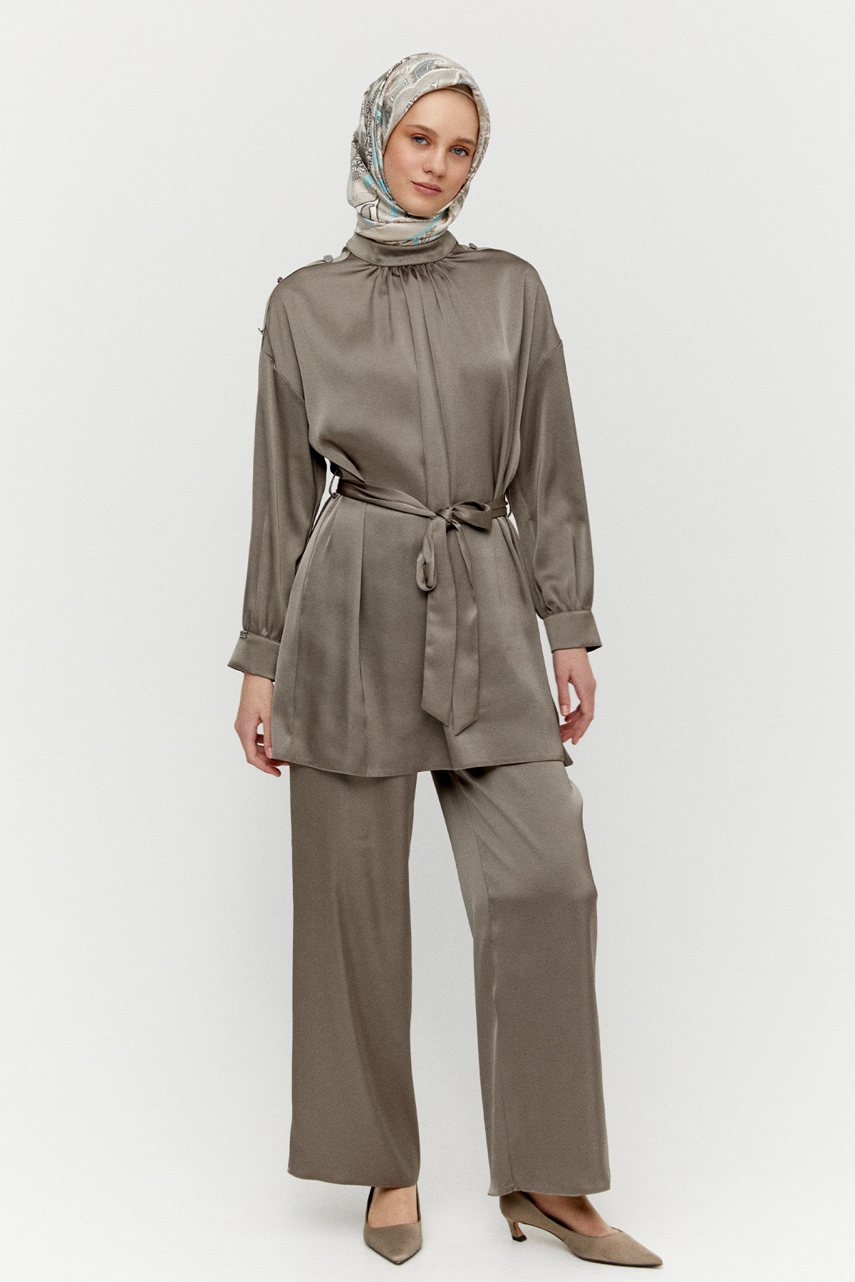 Süs Düğmeli Saten İkili Takım, Tesettür Giyim