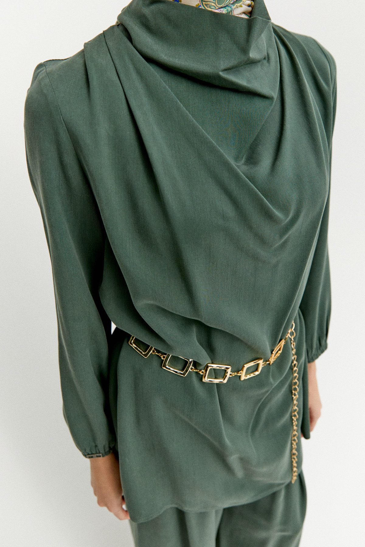 Degaje Yaka Tunik Pantolon Etek İkili Takım, Tesettür Giyim