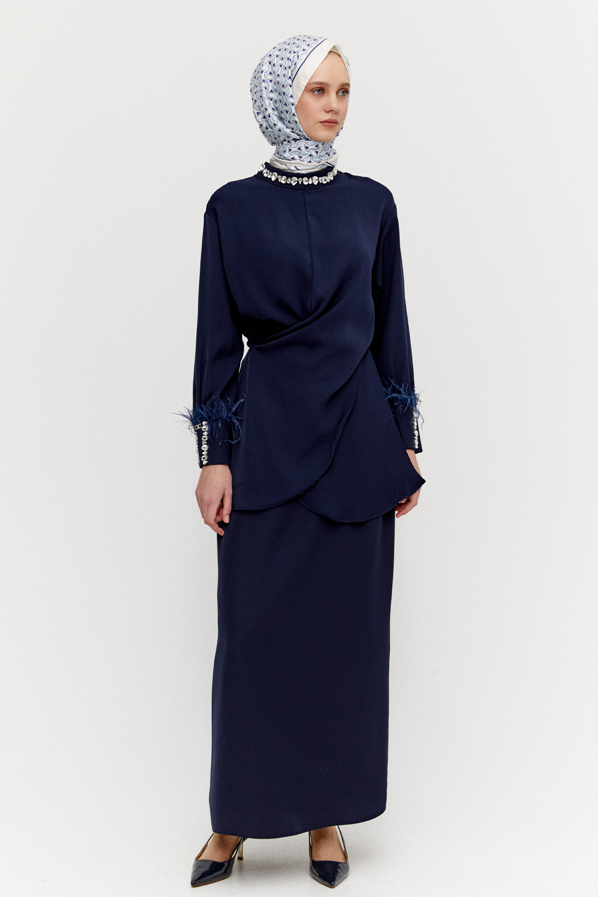 Taşlı Etekli Krep İkili Takım, Tesettür Giyim