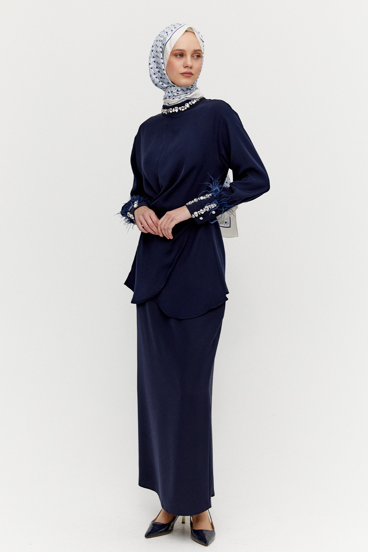 Taşlı Etekli Krep İkili Takım, Tesettür Giyim