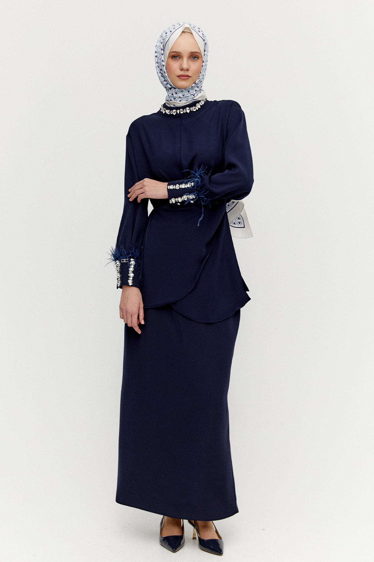 Taşlı Etekli Krep İkili Takım, Tesettür Giyim