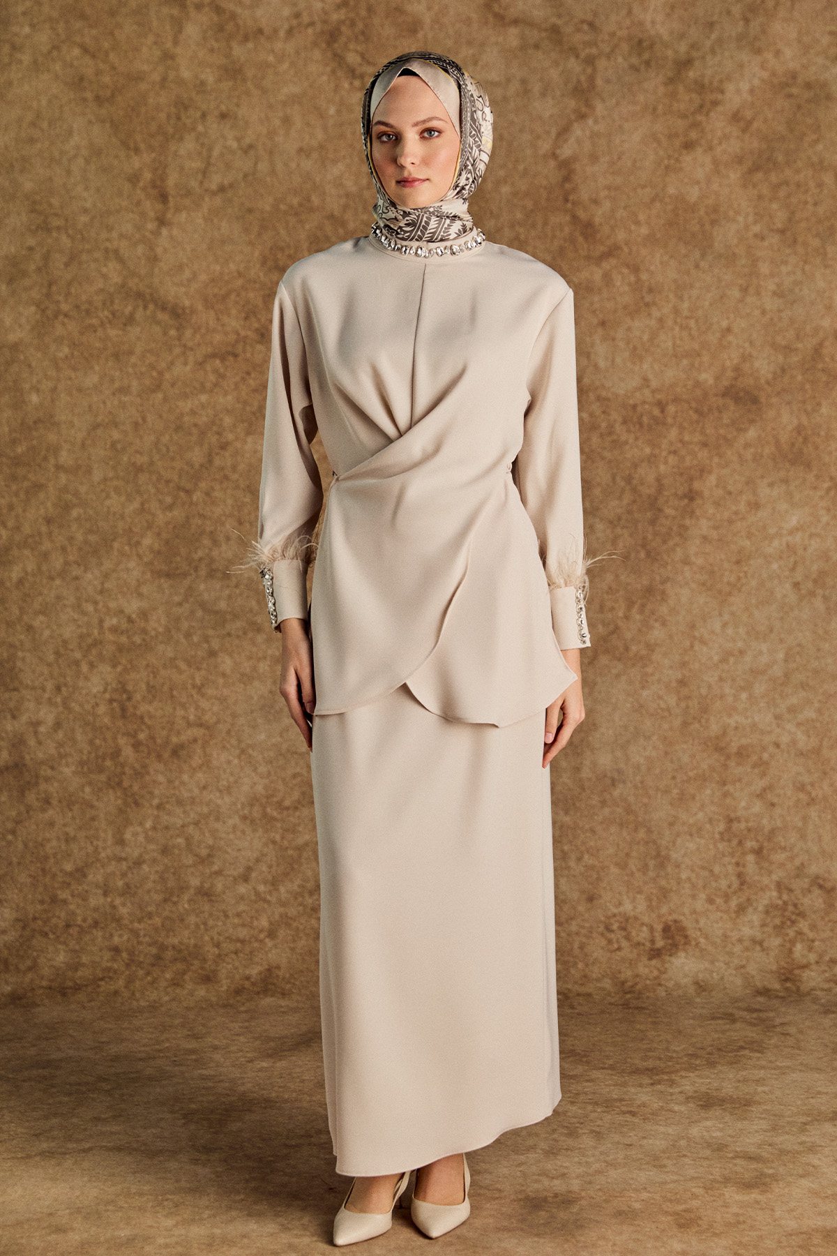 Taşlı Etekli Krep İkili Takım, Tesettür Giyim