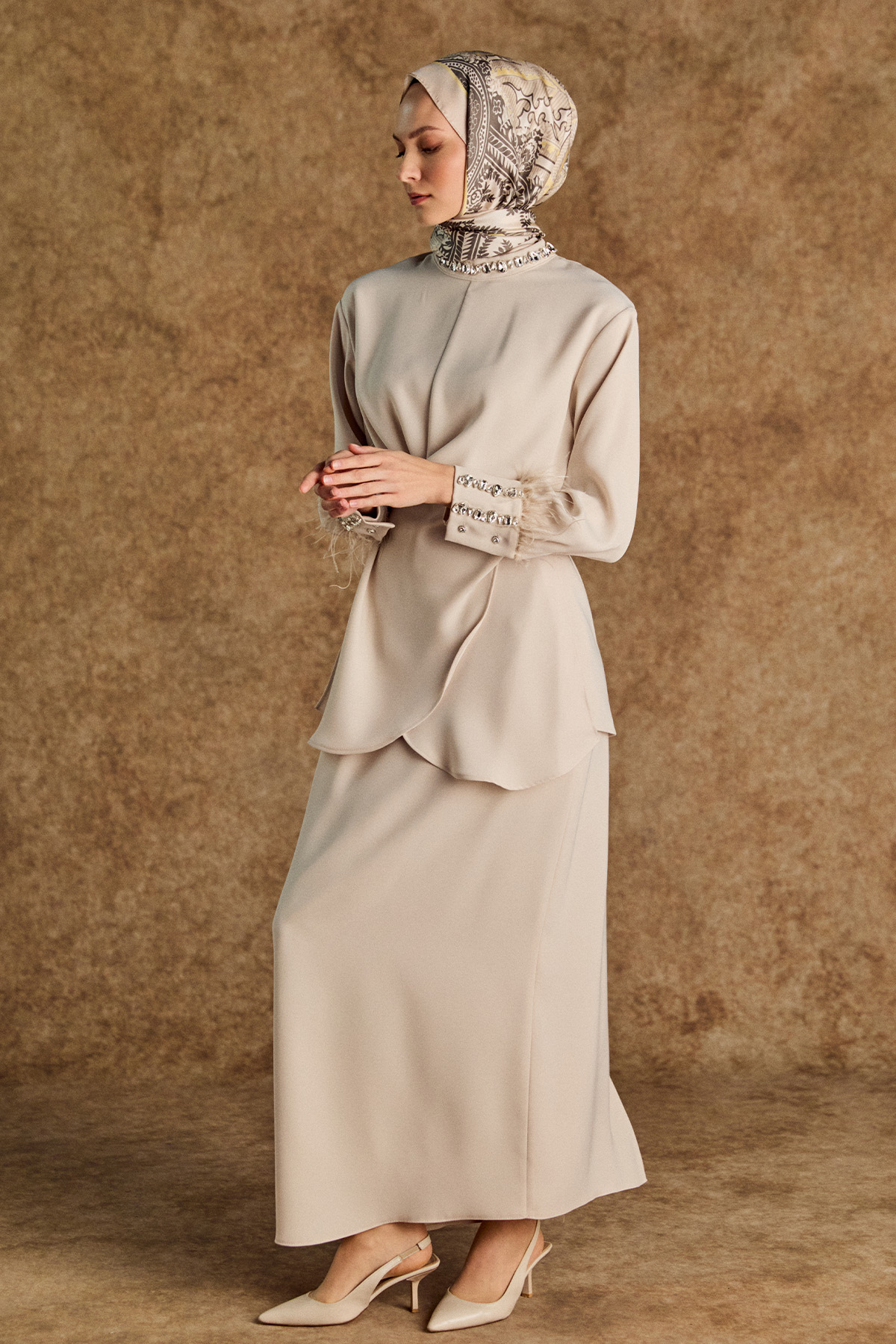 Taşlı Etekli Krep İkili Takım, Tesettür Giyim