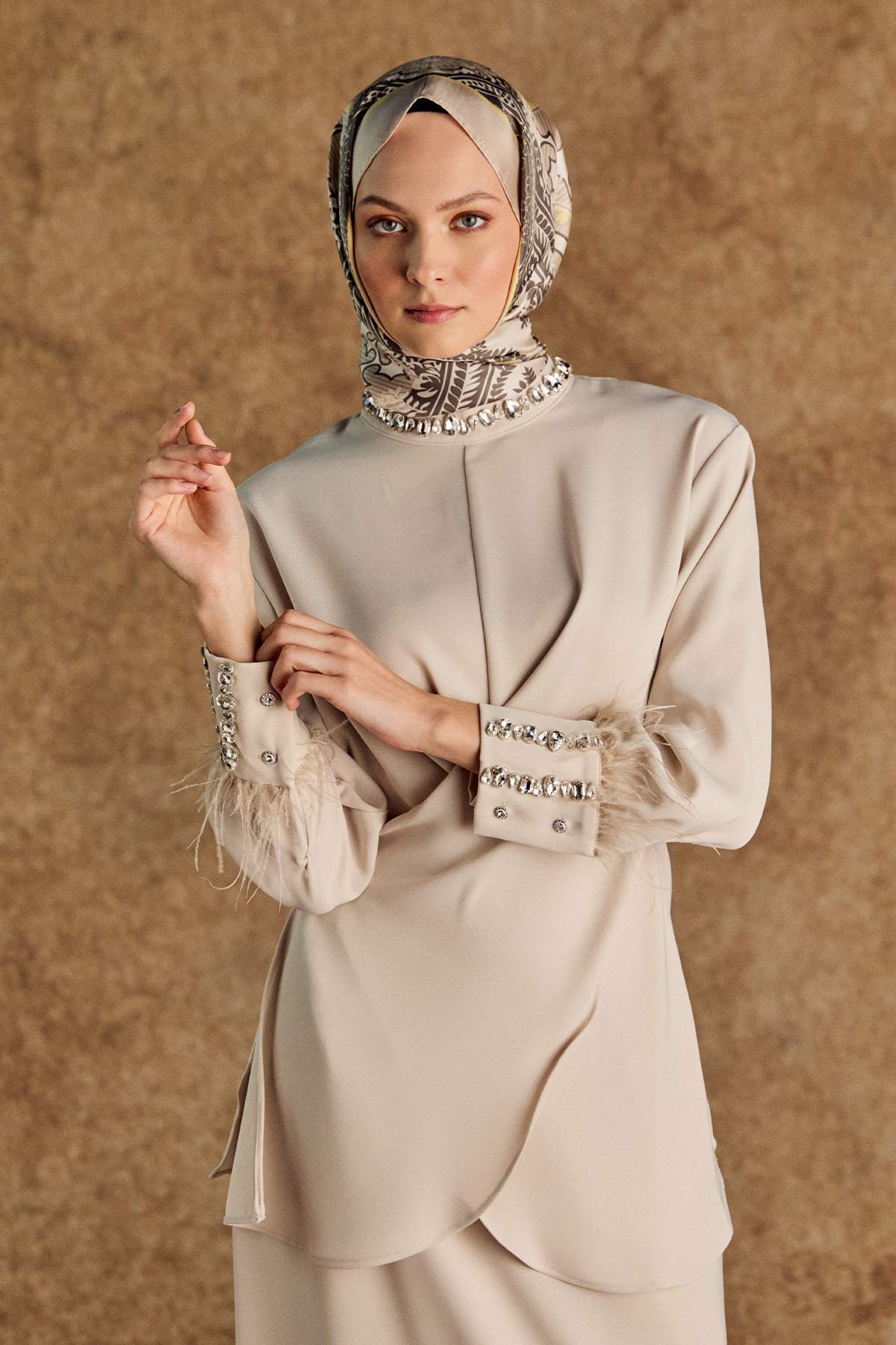 Taşlı Etekli Krep İkili Takım, Tesettür Giyim