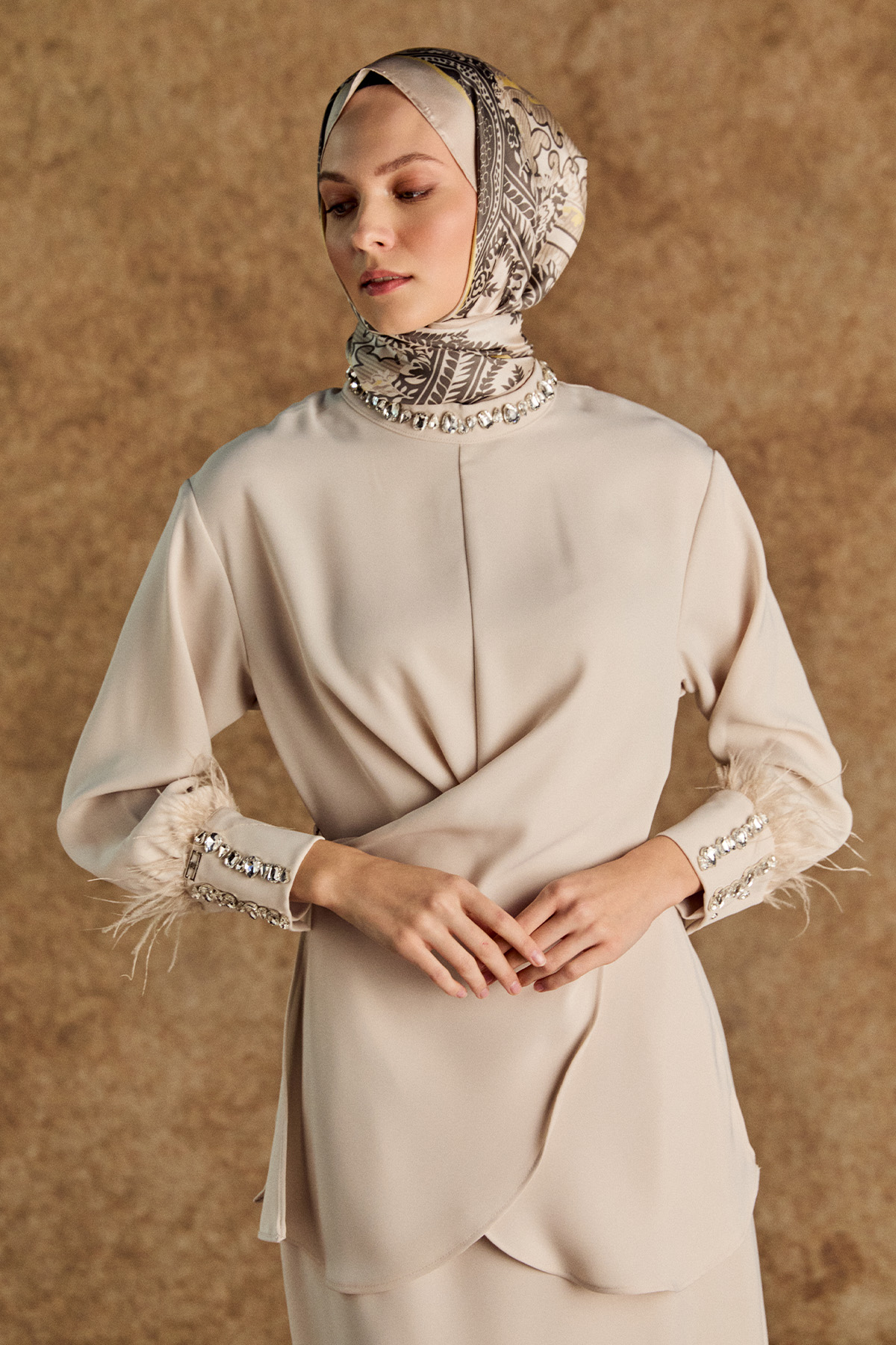 Taşlı Etekli Krep İkili Takım, Tesettür Giyim