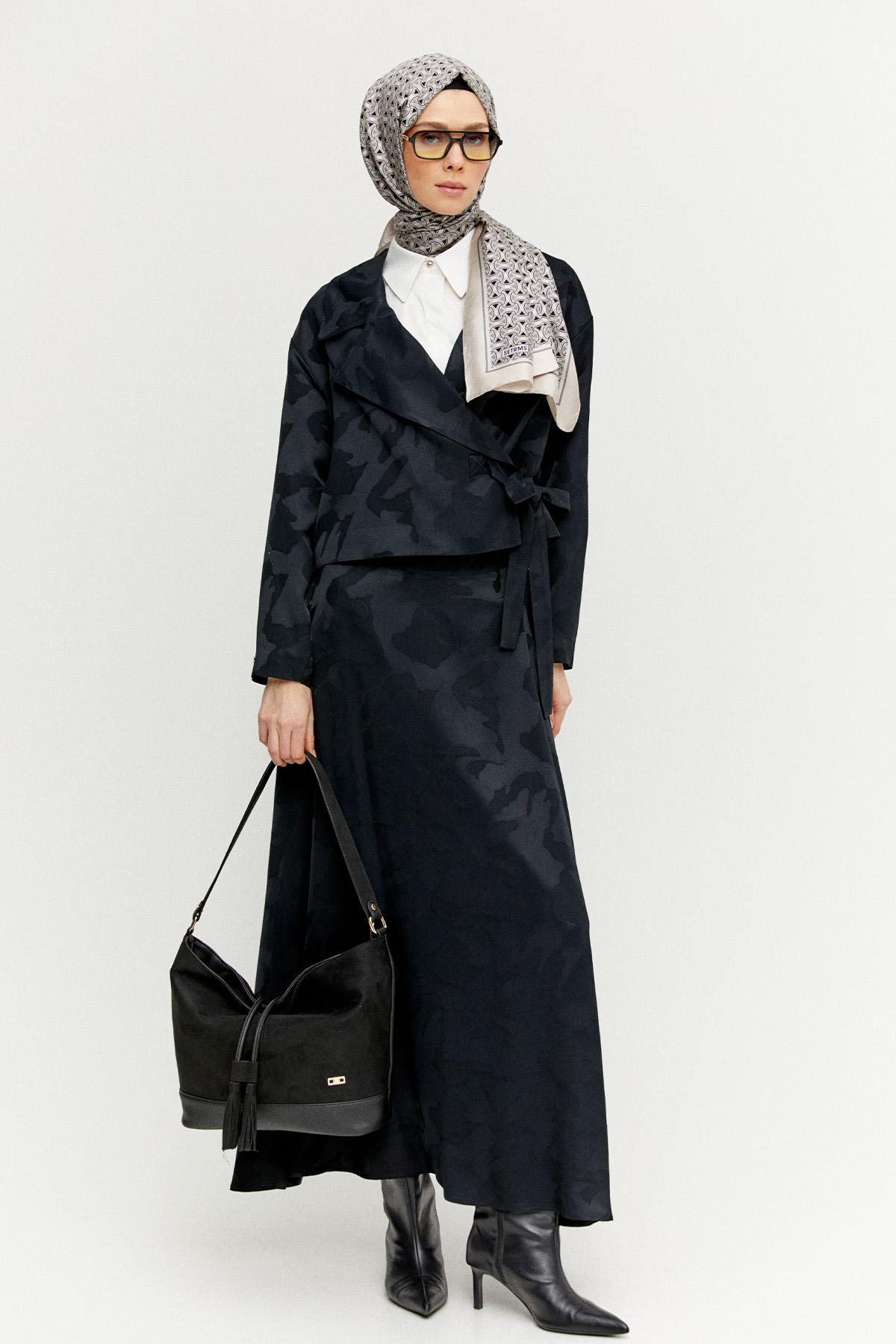 Çan Etekli Jakarlı İkili Takım, Tesettür Giyim