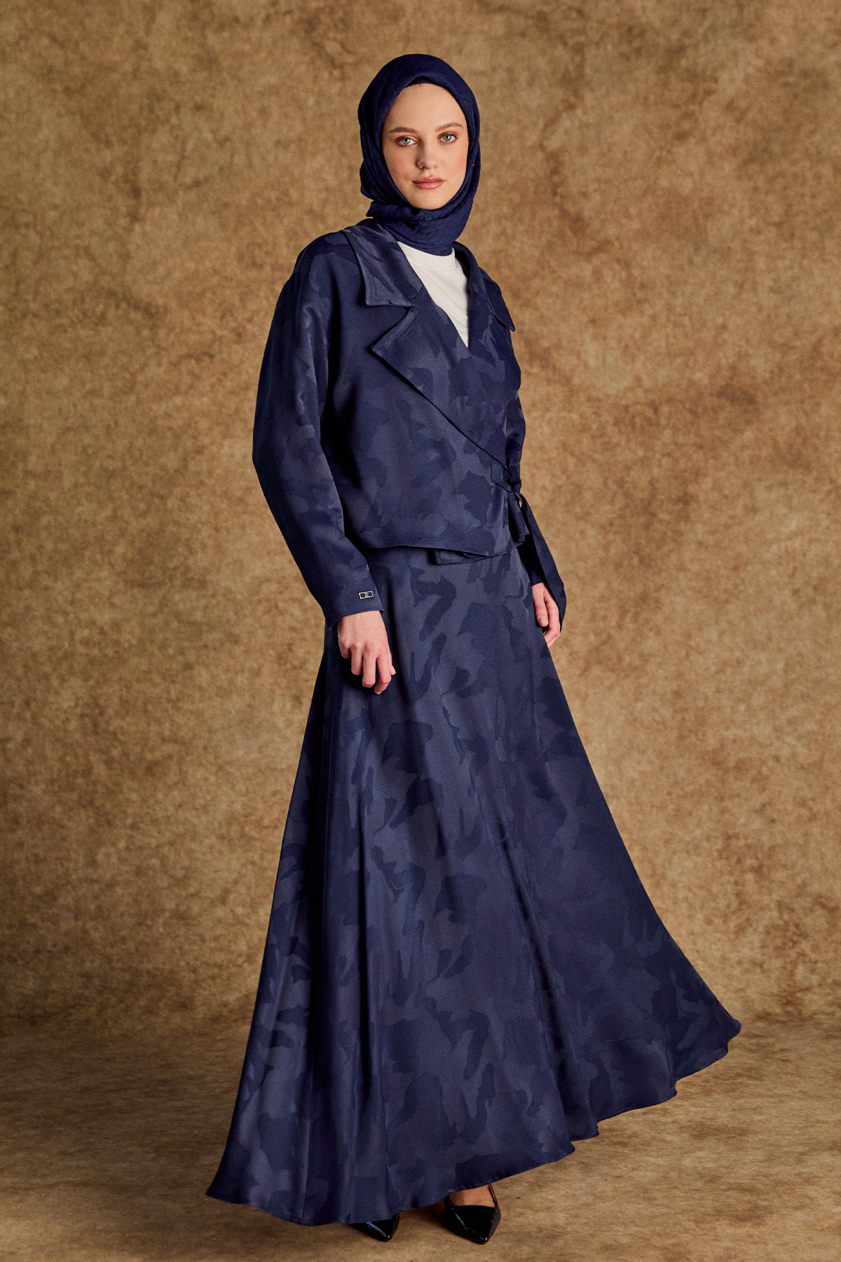 Çan Etekli Jakarlı İkili Takım, Tesettür Giyim