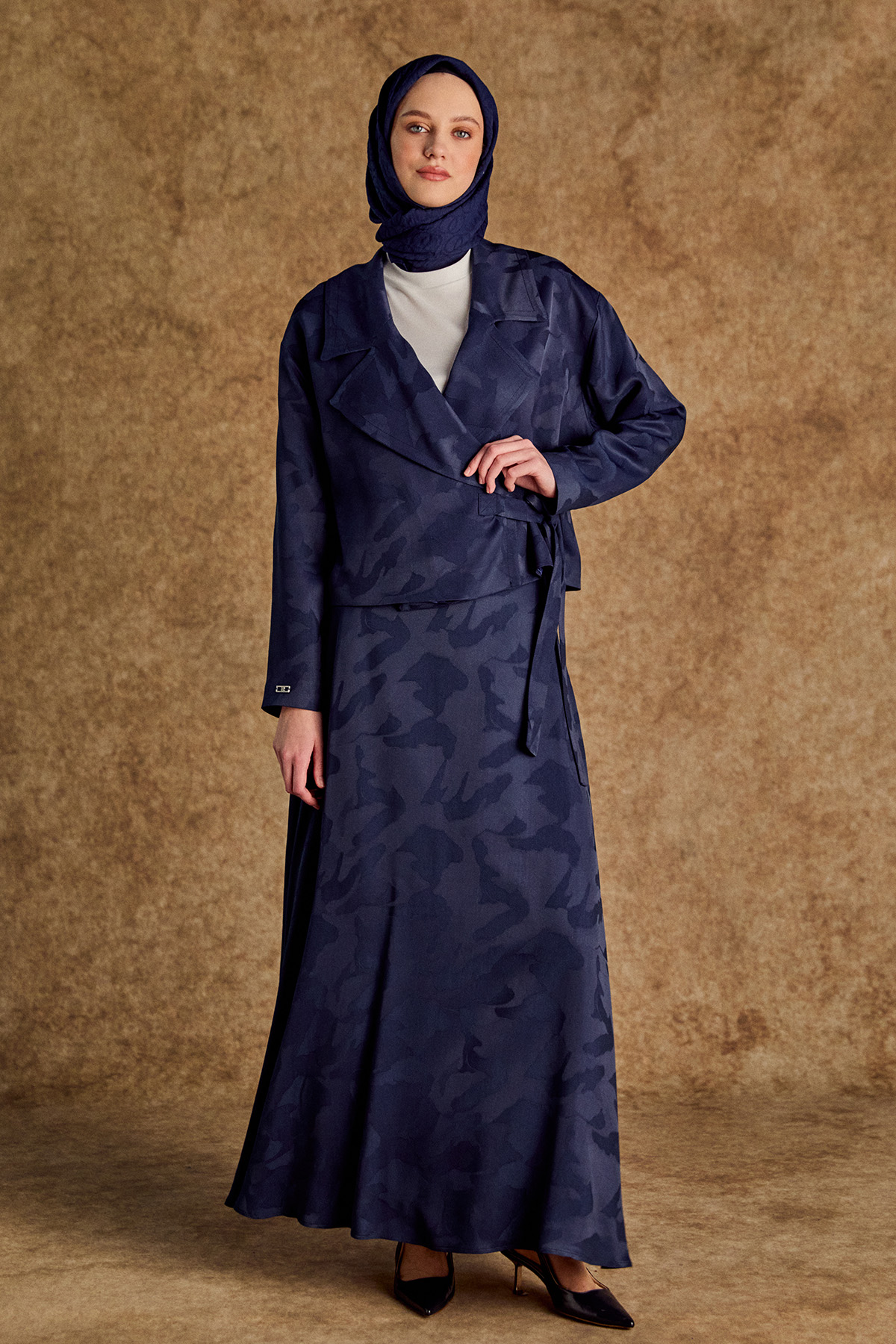 Çan Etekli Jakarlı İkili Takım, Tesettür Giyim