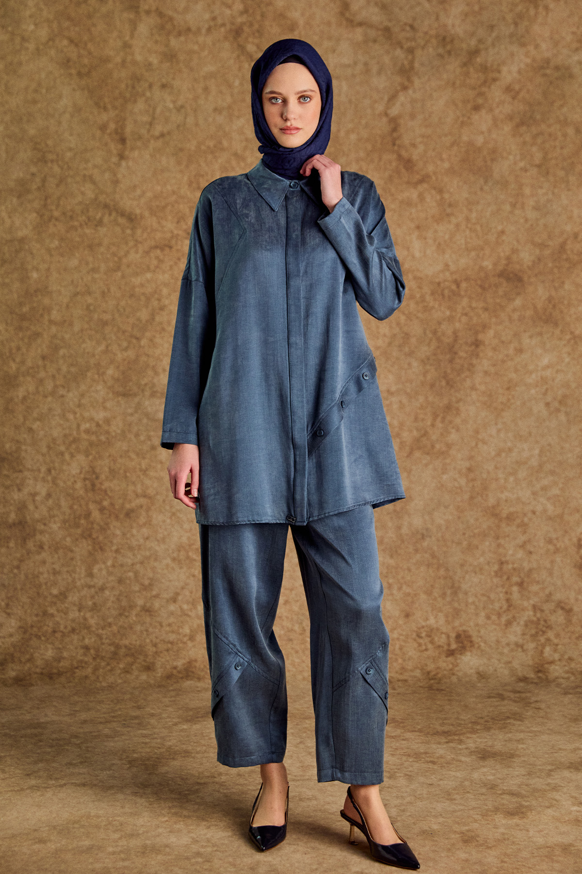 Süs Düğmeli Pamuklu İkili Takım, Tesettür Giyim