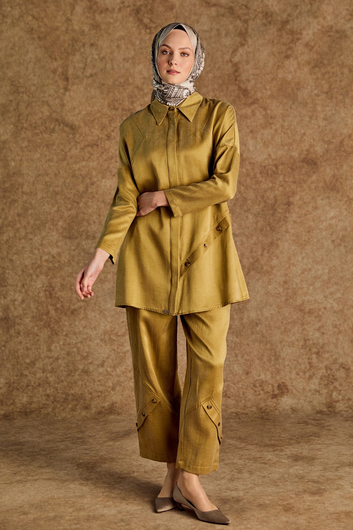 Süs Düğmeli Pamuklu İkili Takım, Tesettür Giyim