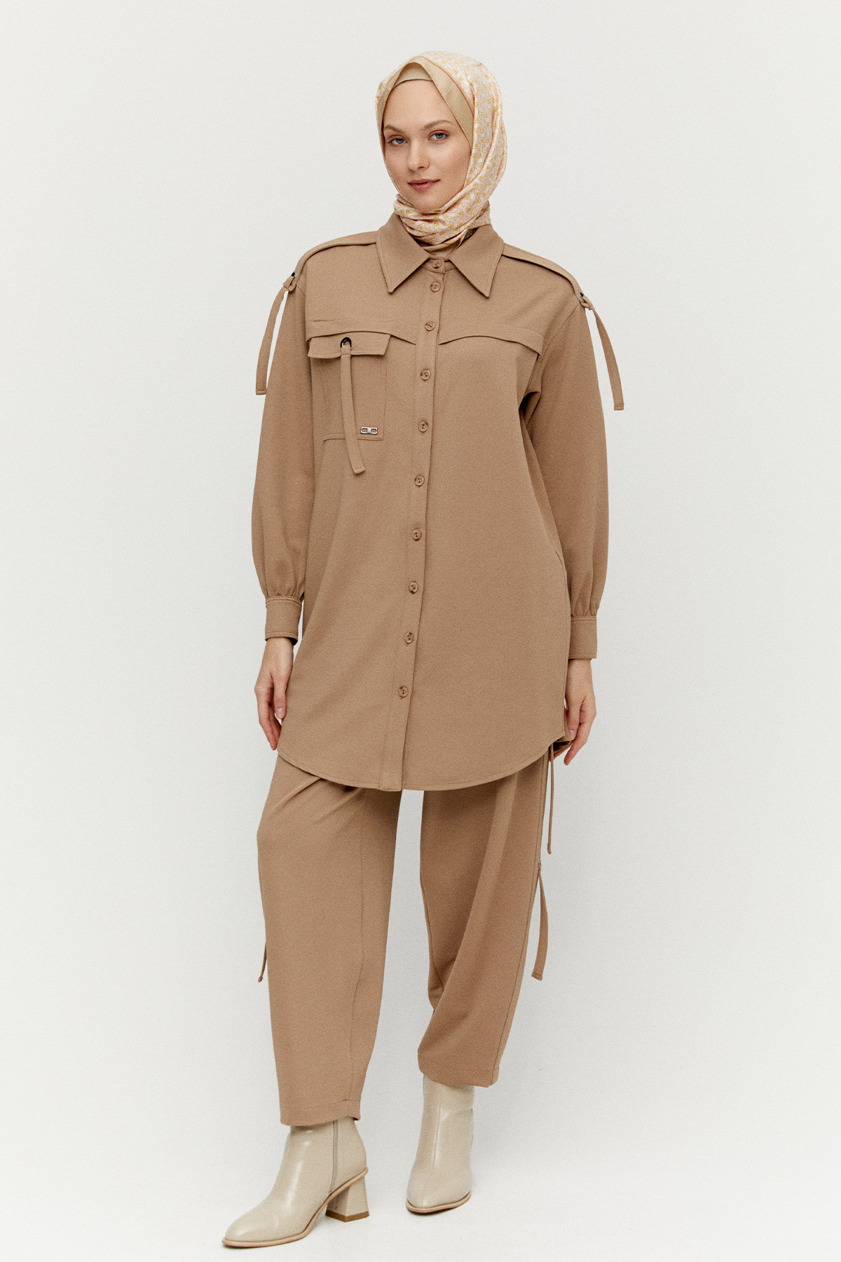 Kuşgözülü Gömlek Yaka İkili Takım, Tesettür Giyim