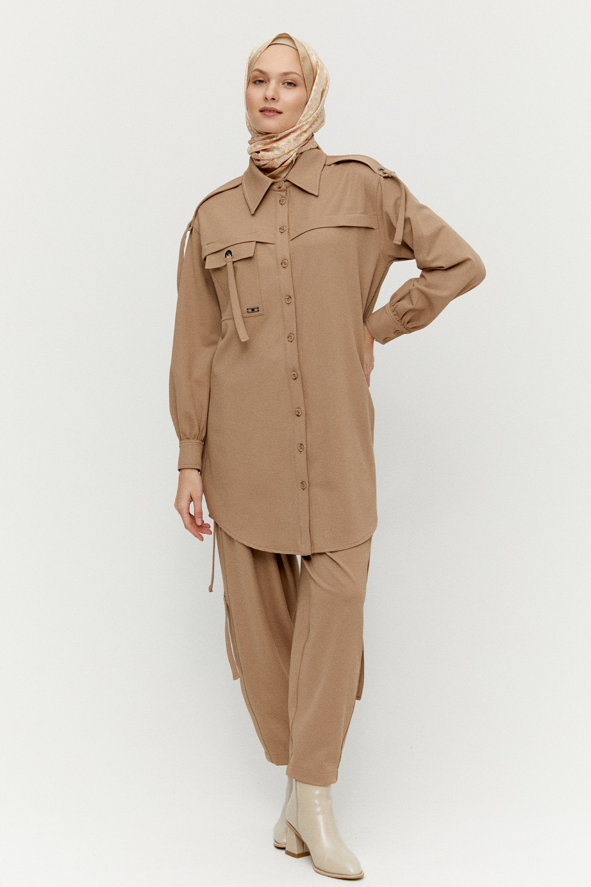 Kuşgözülü Gömlek Yaka İkili Takım, Tesettür Giyim