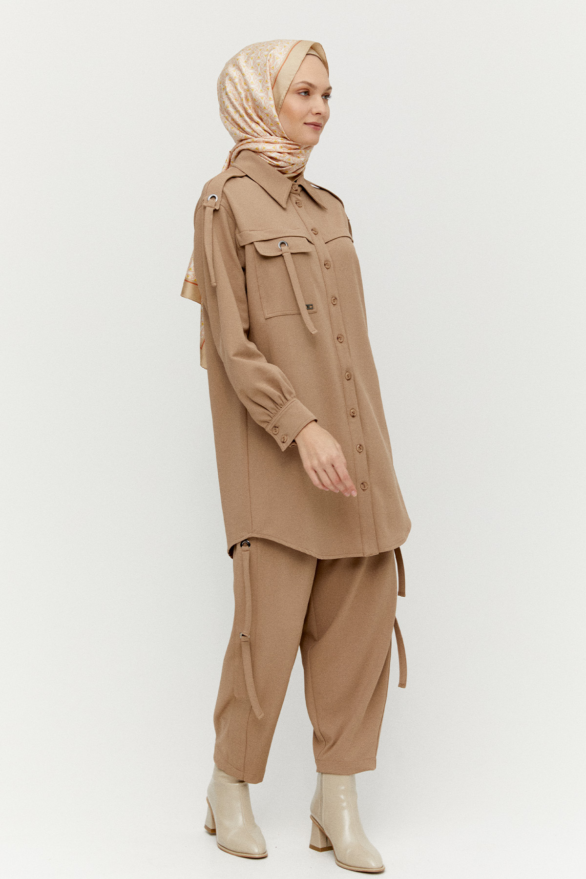 Kuşgözülü Gömlek Yaka İkili Takım, Tesettür Giyim