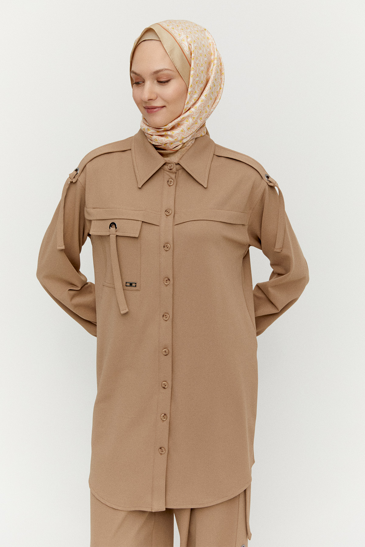 Kuşgözülü Gömlek Yaka İkili Takım, Tesettür Giyim