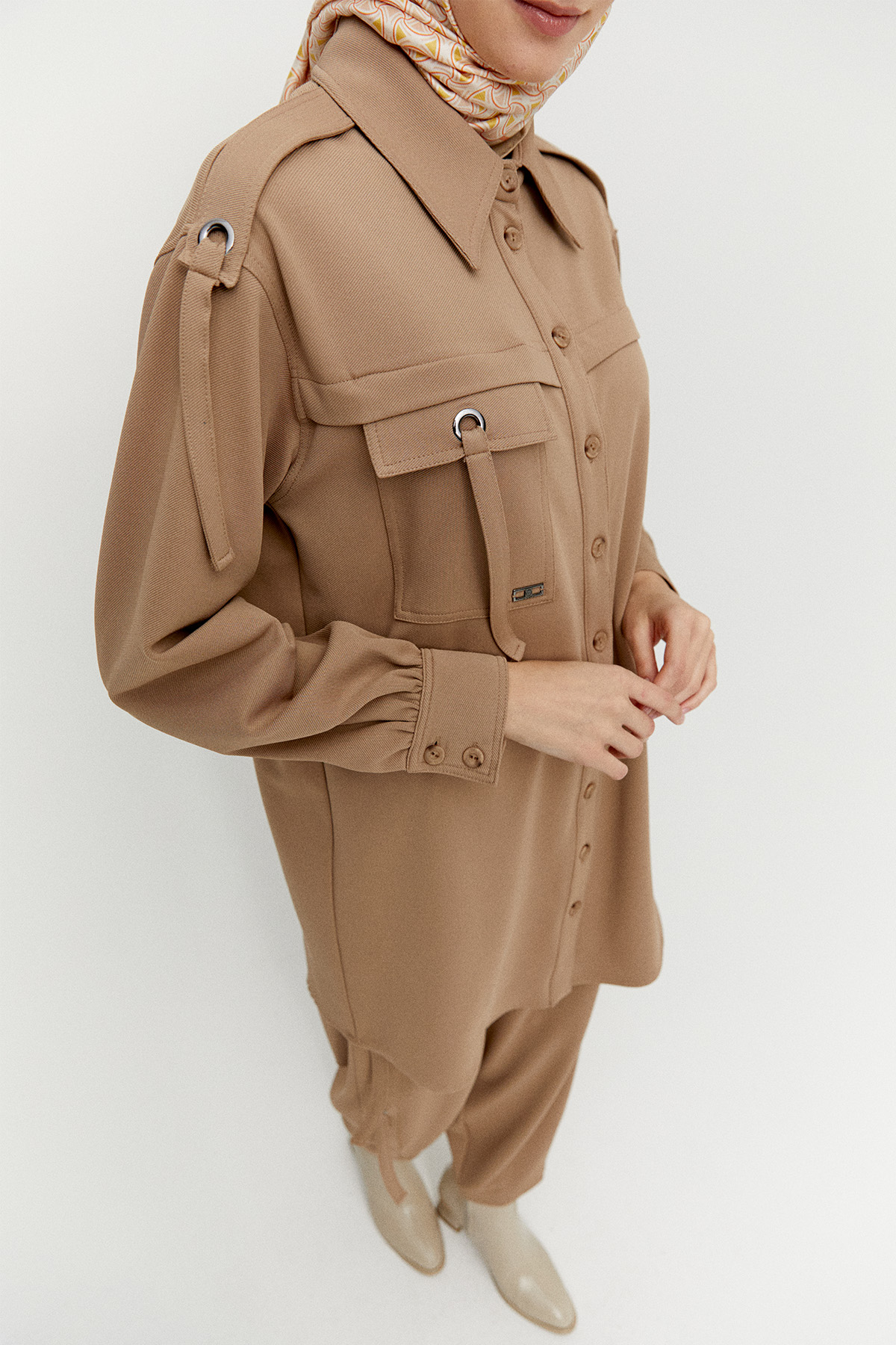 Kuşgözülü Gömlek Yaka İkili Takım, Tesettür Giyim