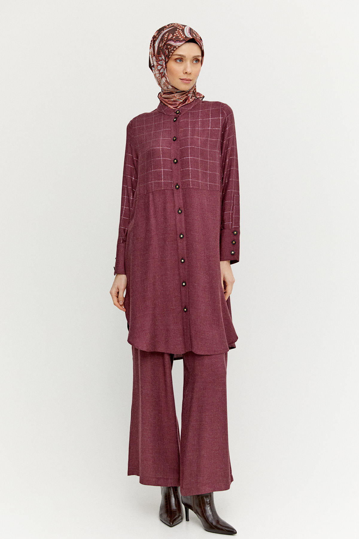 Kare Desenli Rahat Kesim İkili Takım, Tesettür Giyim