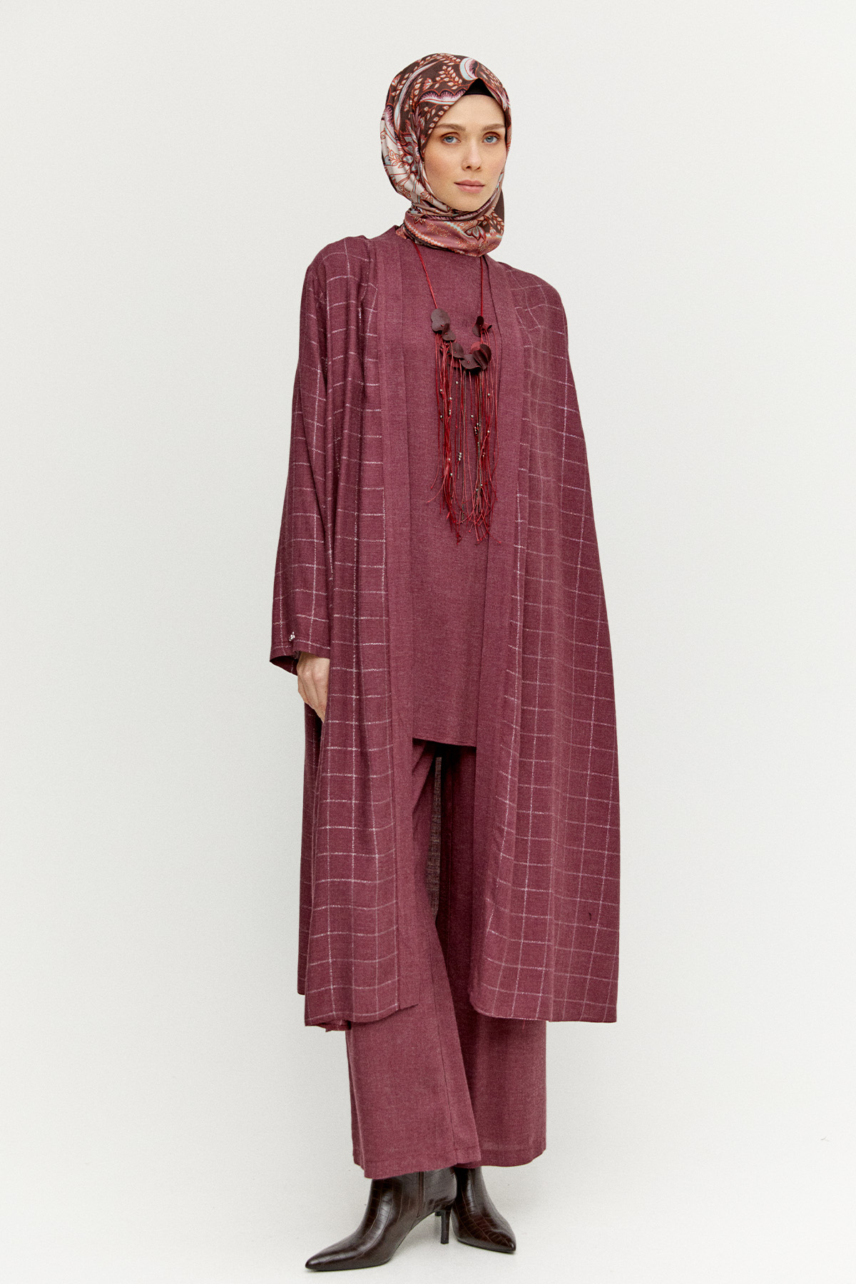 Yün Dokulu Melanjlı 3`Lü Takım, Tesettür Giyim