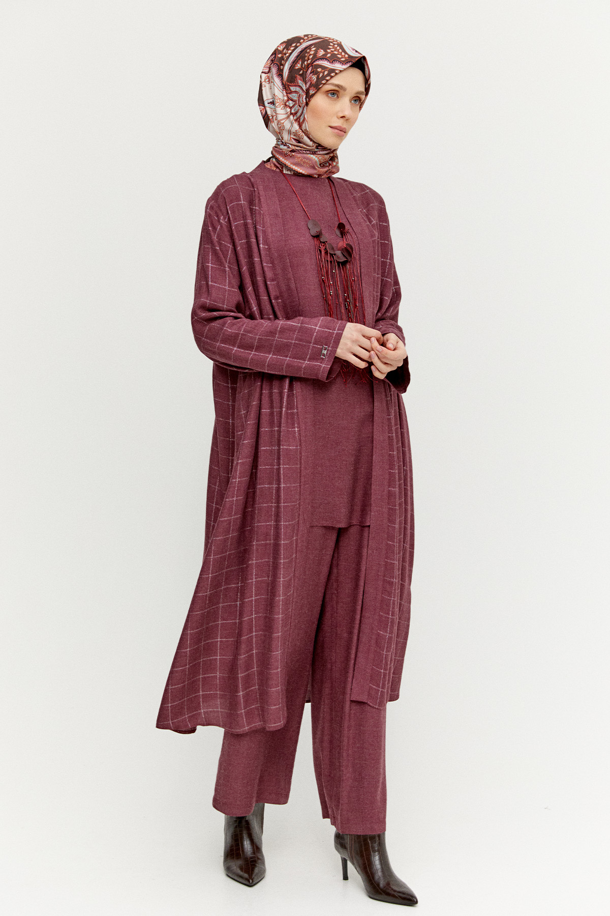 Yün Dokulu Melanjlı 3`Lü Takım, Tesettür Giyim