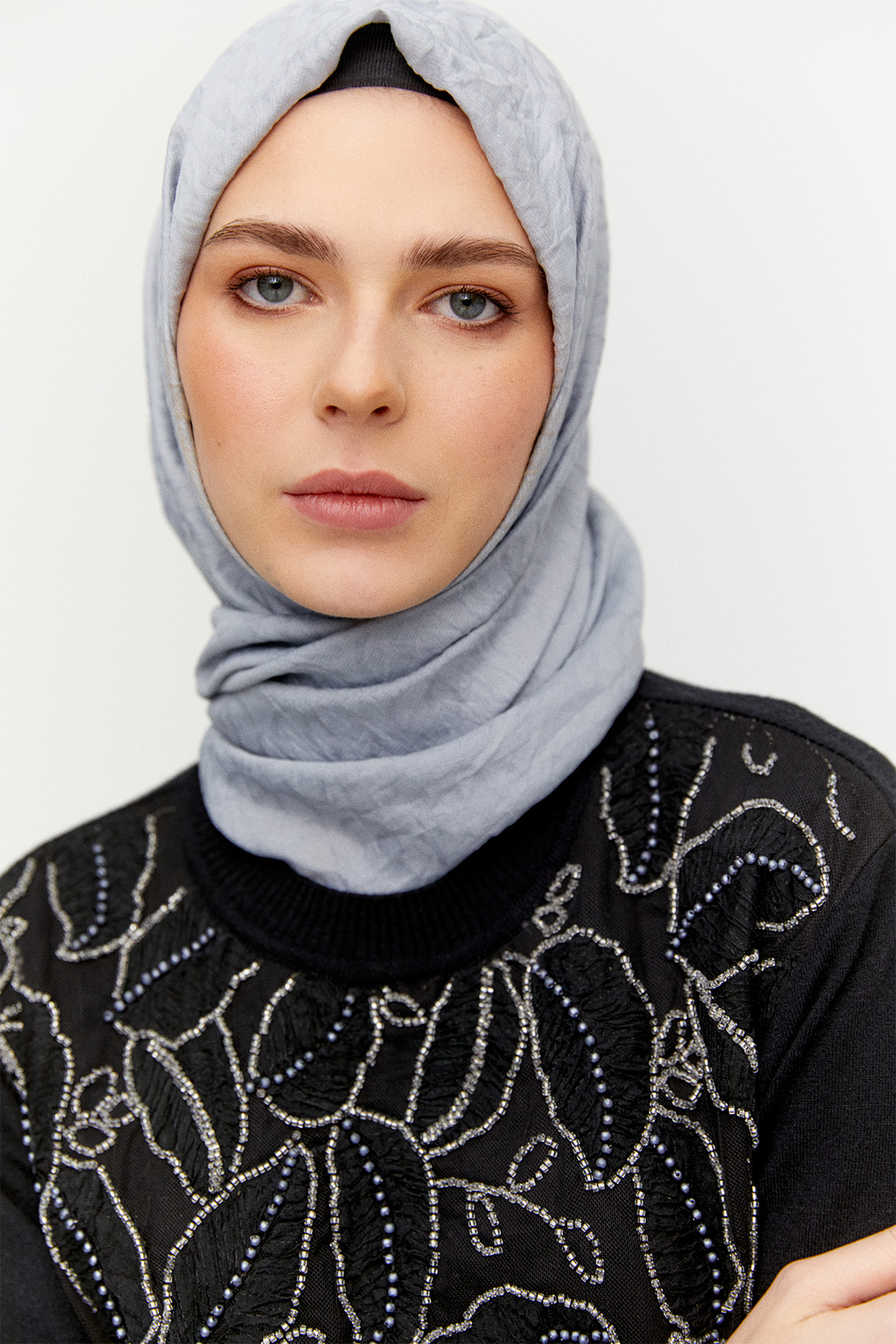 Taşlı Yaprak Desenli Triko Tunik, Tesettür Giyim