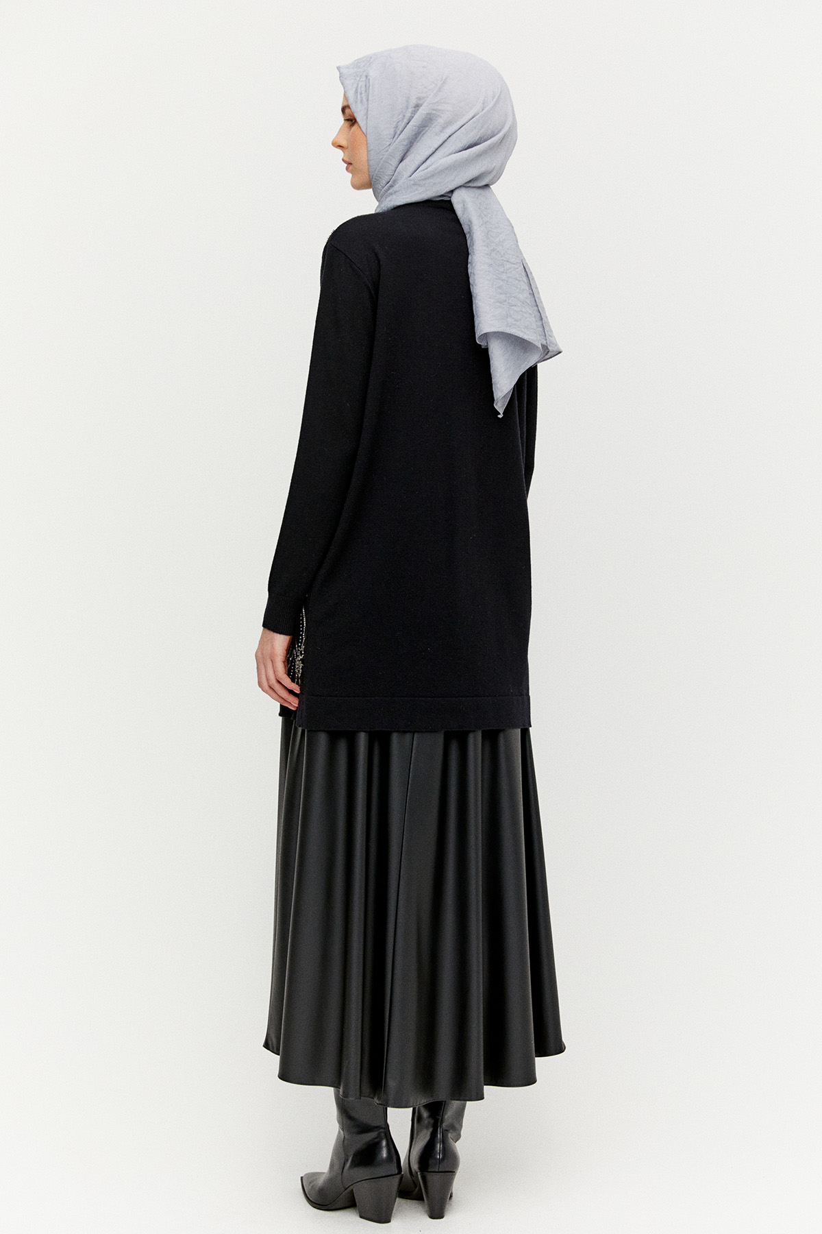 Taşlı Yaprak Desenli Triko Tunik, Tesettür Giyim